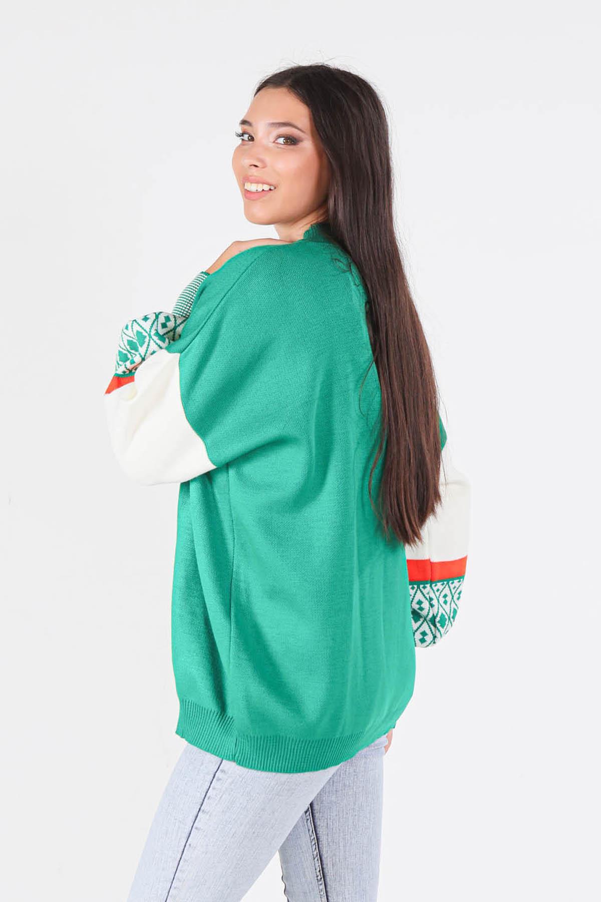 Benetton Yeşili Kol Desenli Kazak 2266 - 3