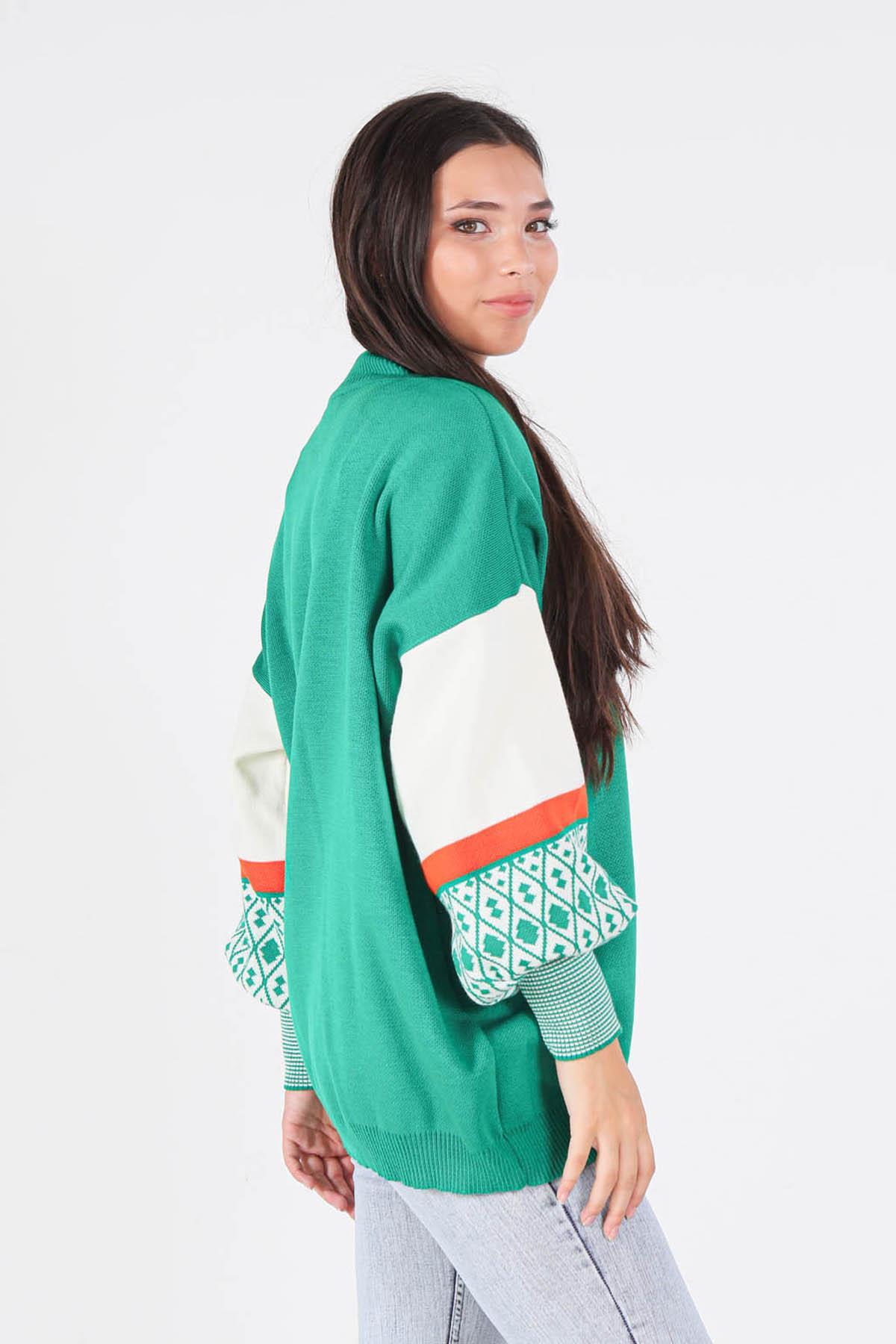 Benetton Yeşili Kol Desenli Kazak 2266 - 5