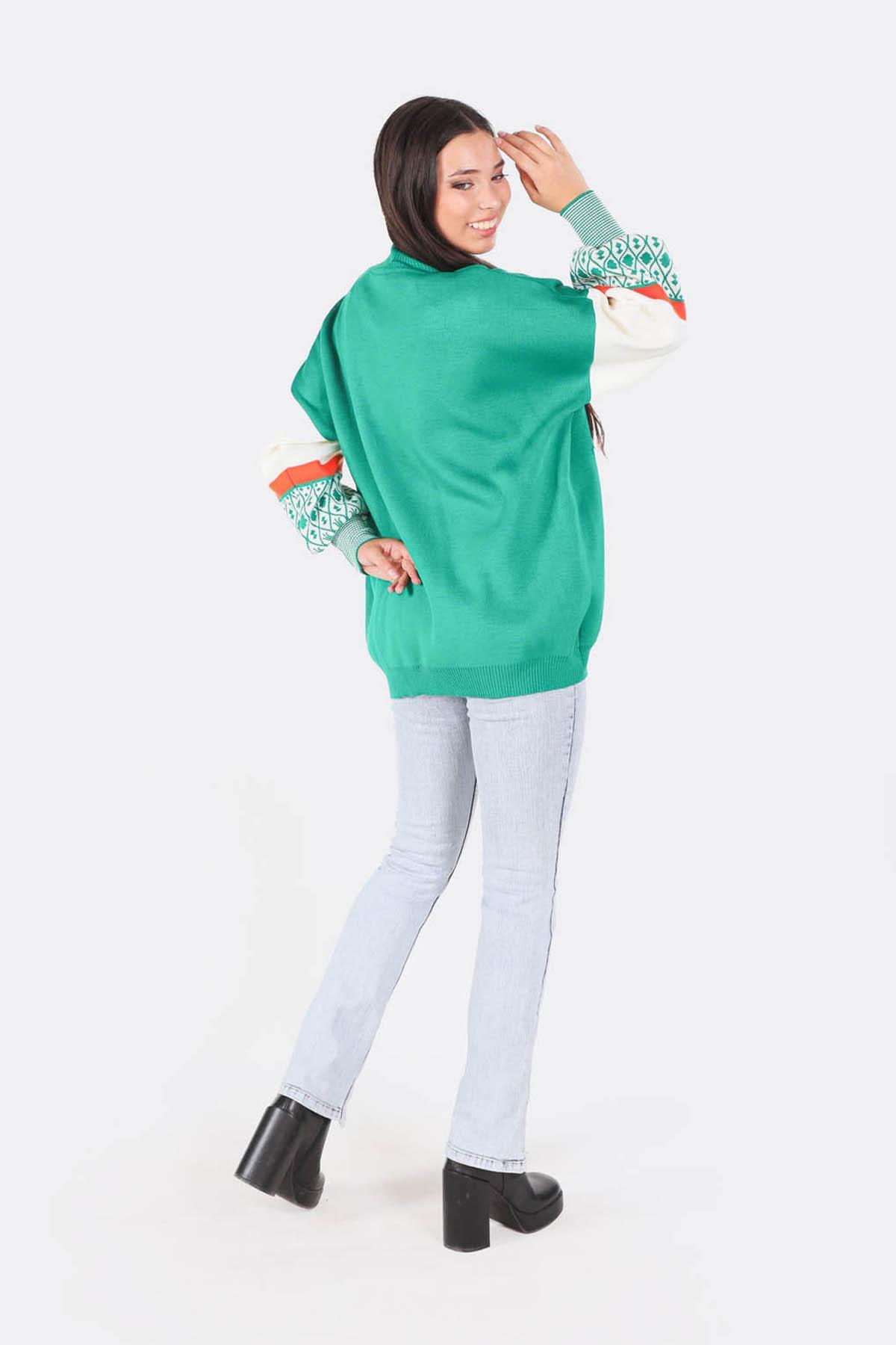 Benetton Yeşili Kol Desenli Kazak 2266 - 4