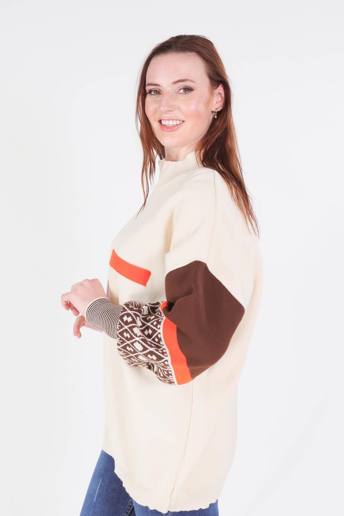 Ekru Kol Desenli Kazak 2266 - 3