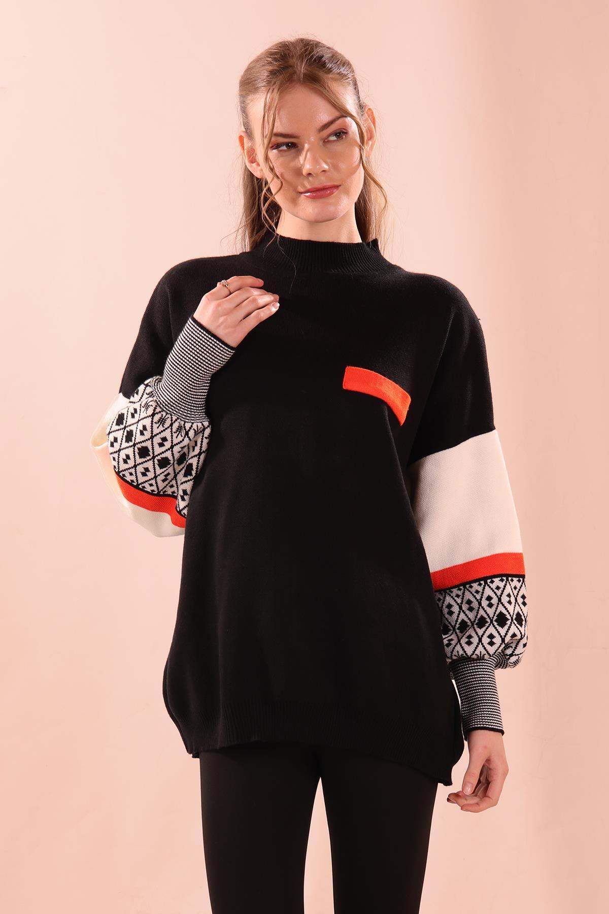 Siyah Kol Desenli Kazak 2266 