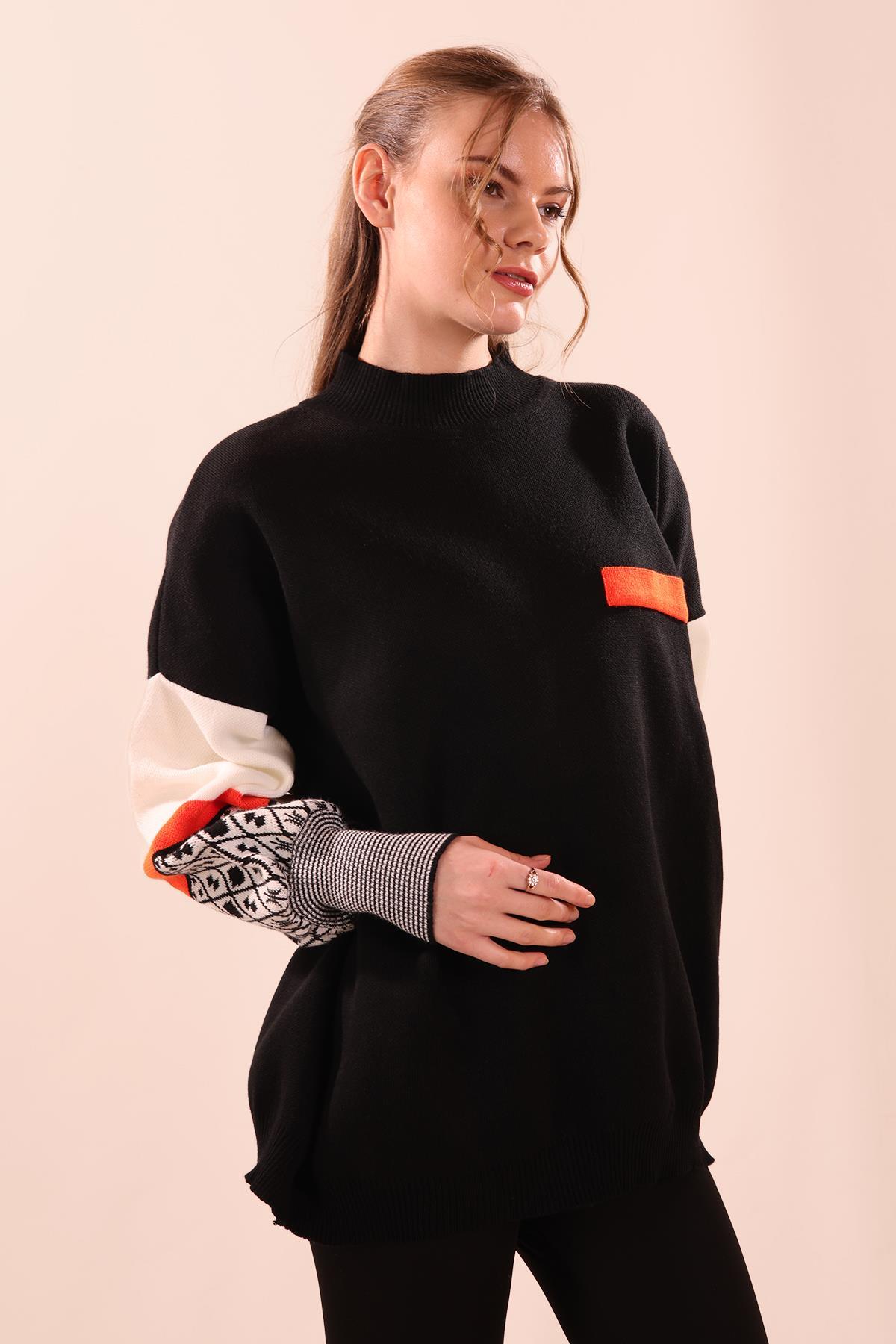 Siyah Kol Desenli Kazak 2266 - 2