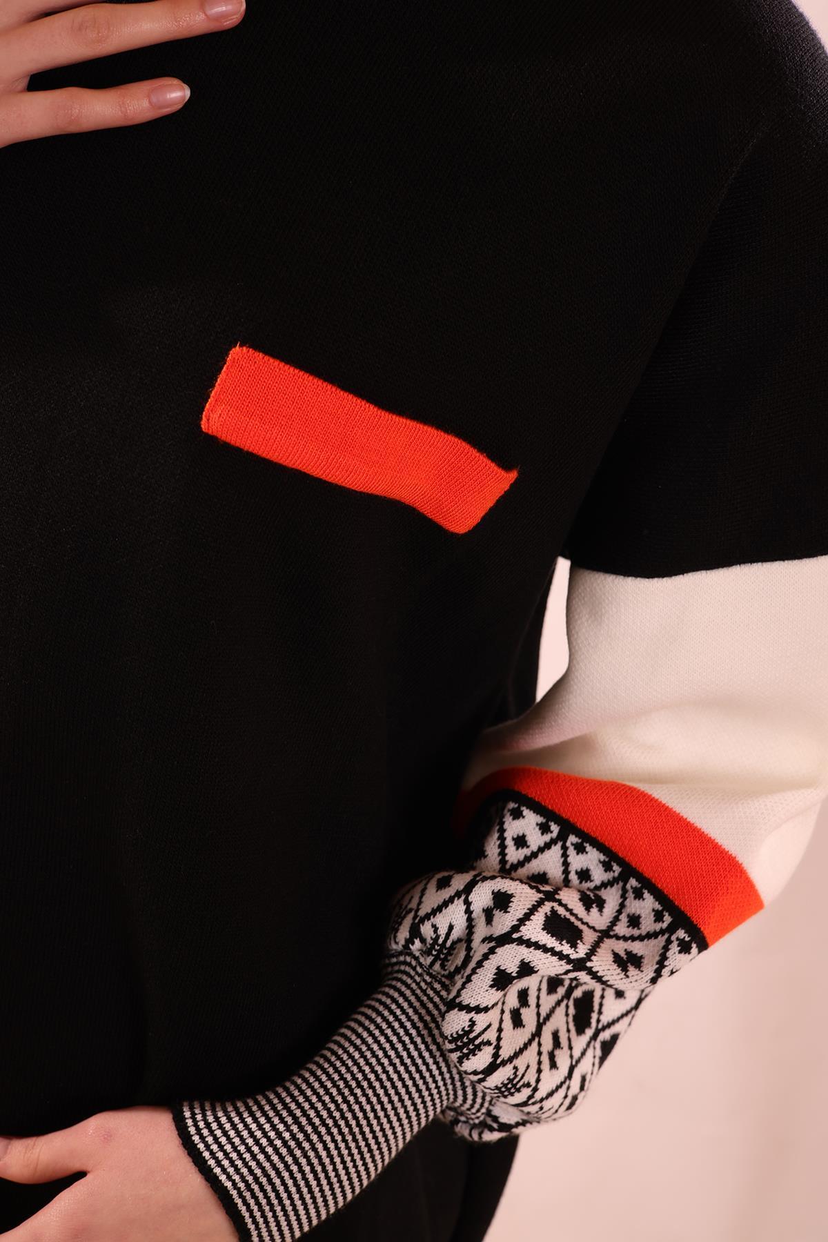 Siyah Kol Desenli Kazak 2266 - 4