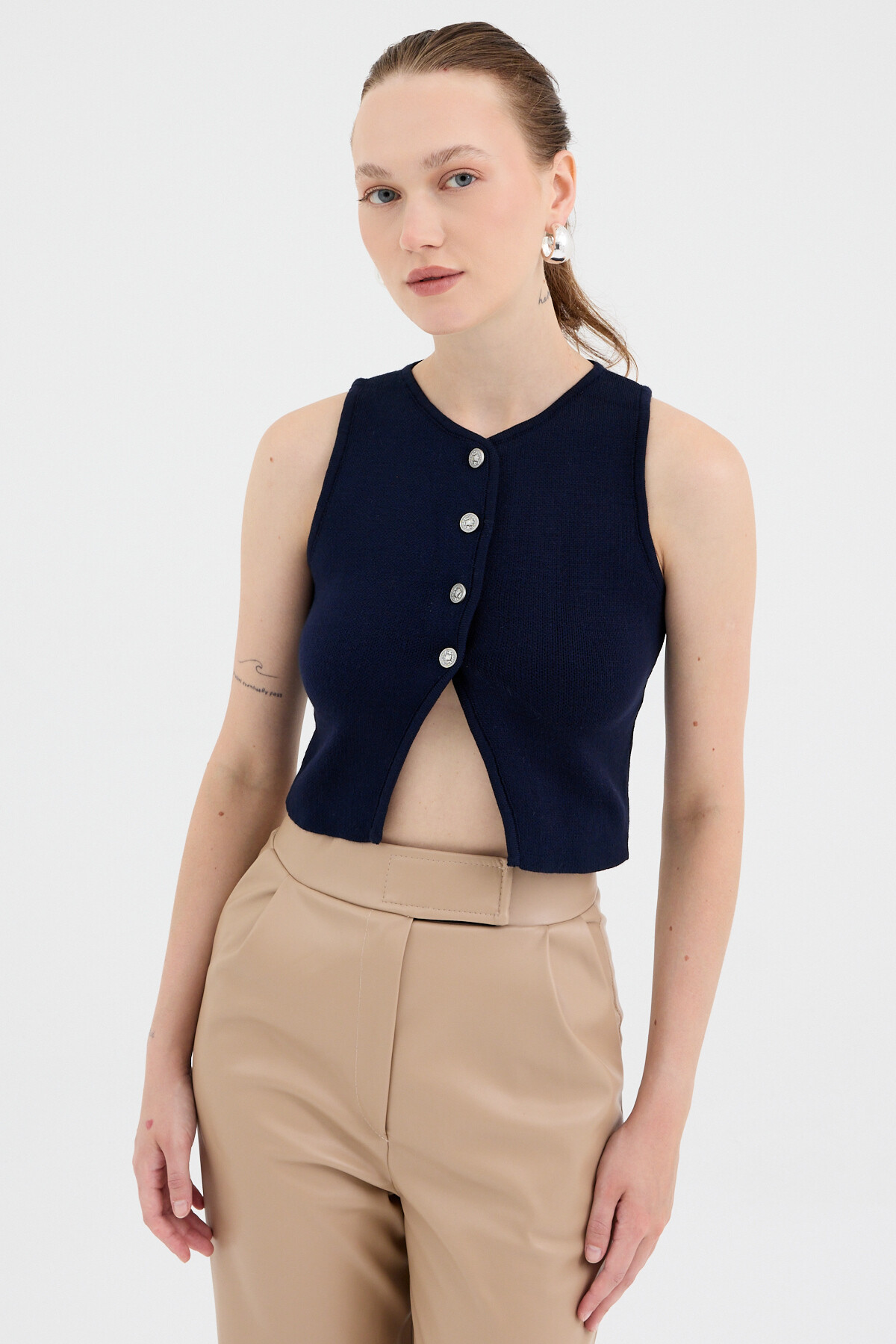 Laci Düğmeli Triko Kadın Yelek 2275 - RAYS (1)