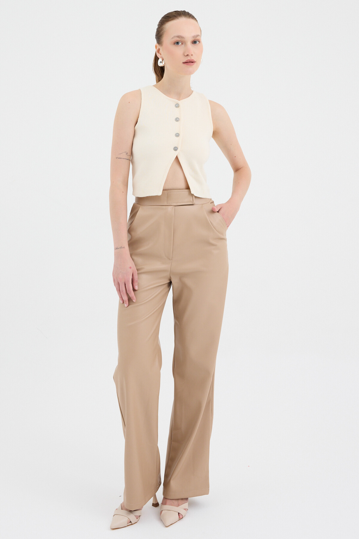 Natural Düğmeli Triko Kadın Yelek 2275 - RAYS