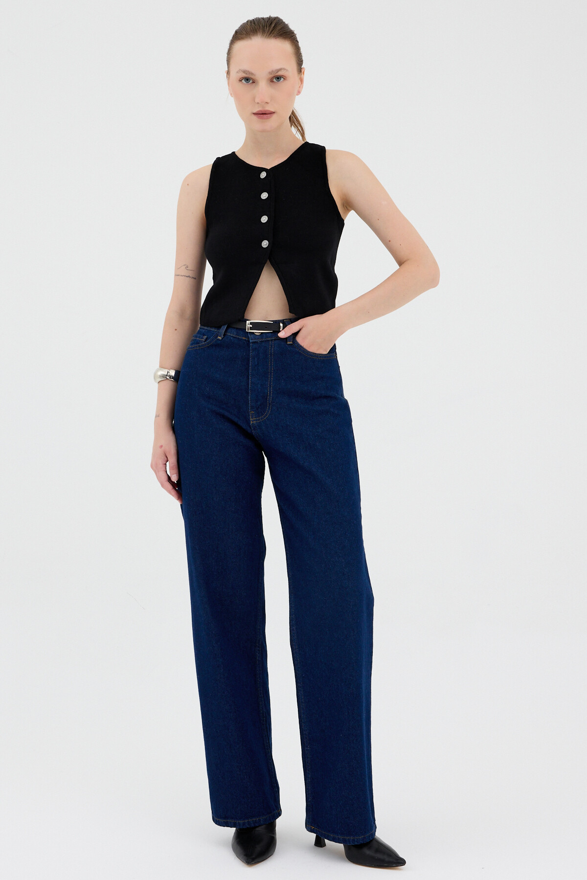 Siyah Düğmeli Triko Kadın Yelek 2275 - RAYS