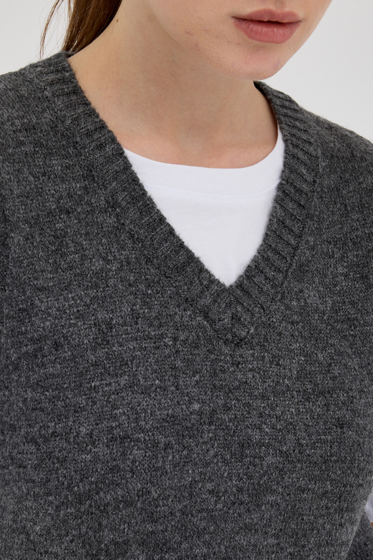 Antrasit Oversize V Yaka Kadın Süveter 2292 - 4