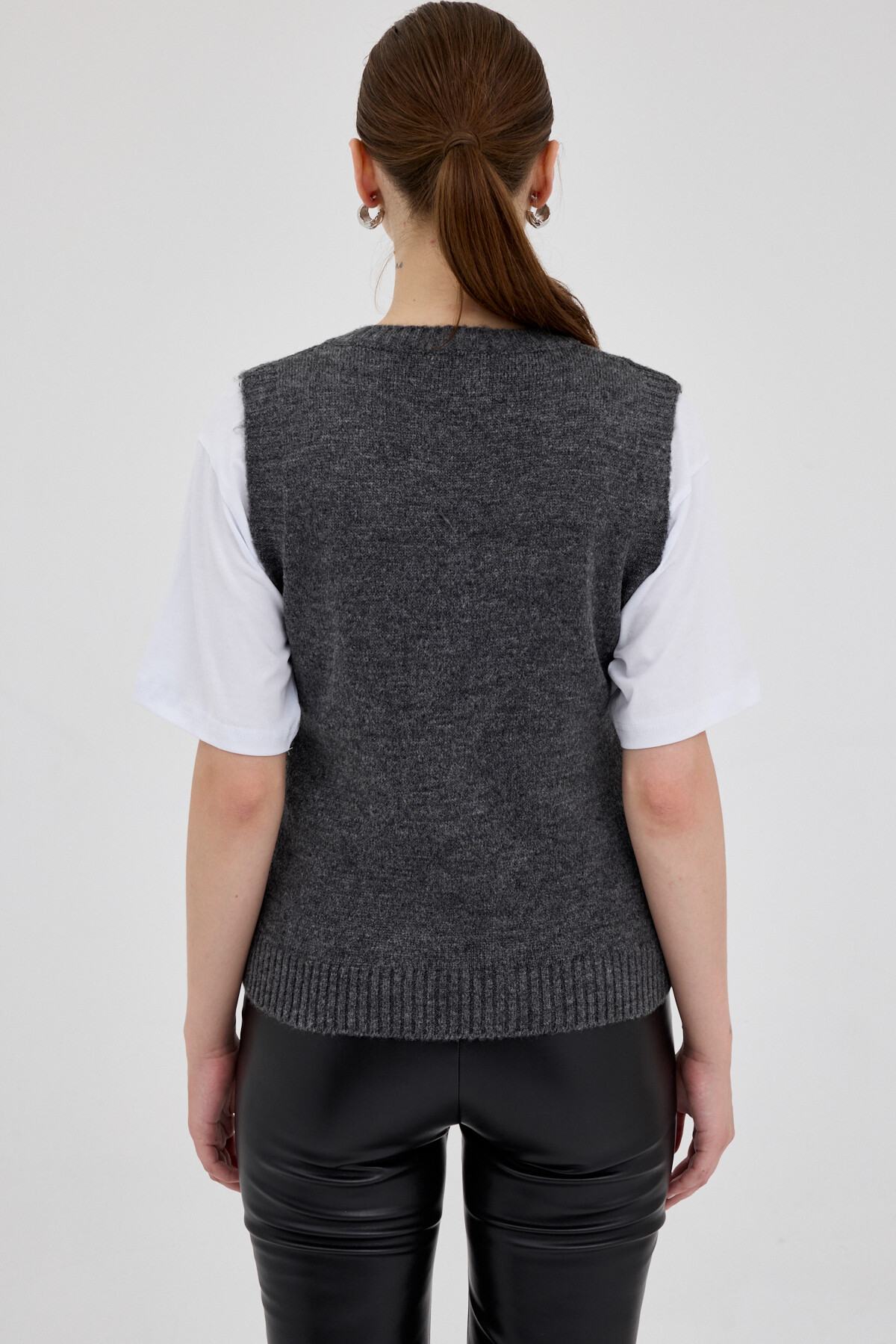 Antrasit Oversize V Yaka Kadın Süveter 2292 - 5