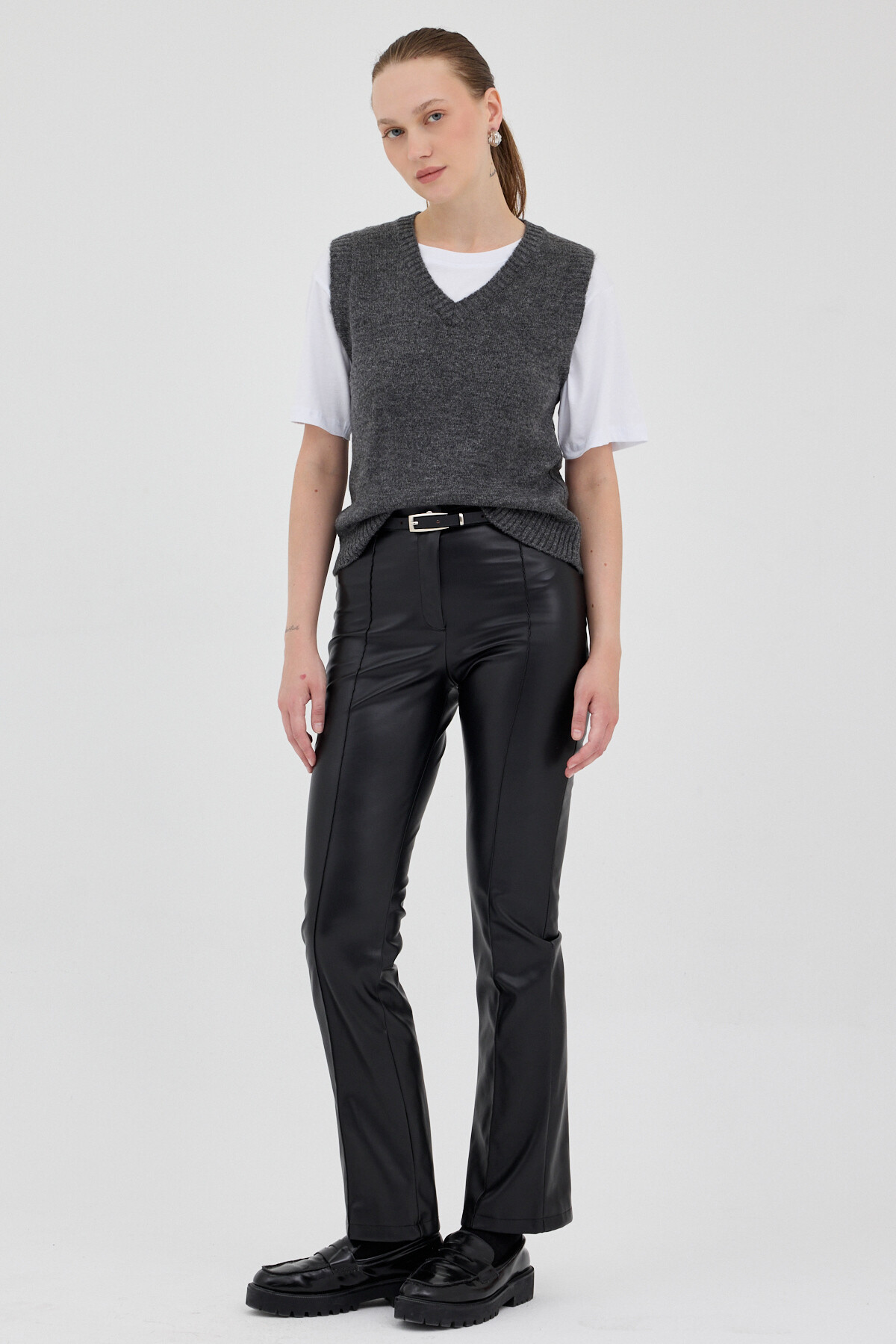 Antrasit Oversize V Yaka Kadın Süveter 2292 - 3