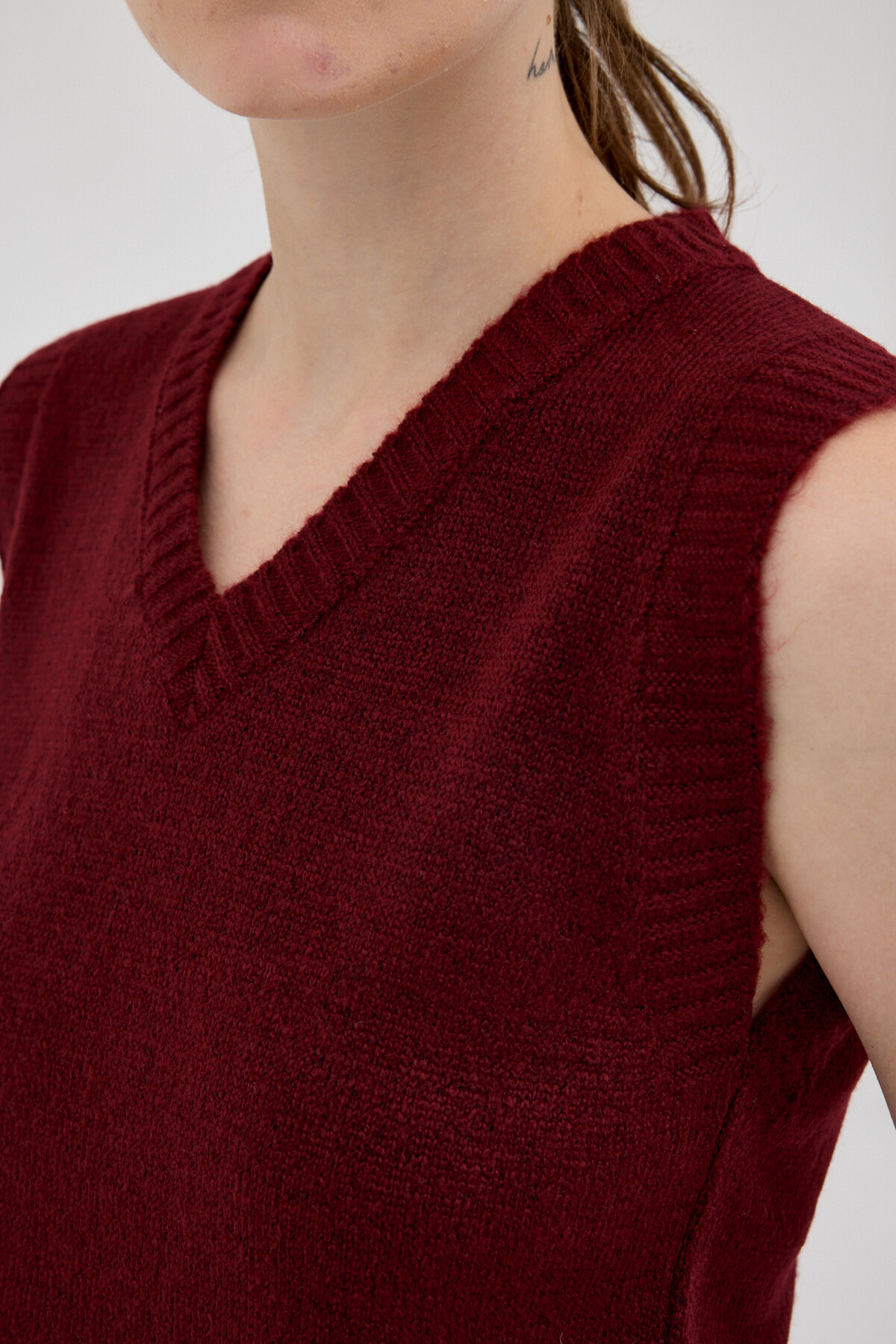 Bordo Oversize V Yaka Kadın Süveter 2292 - 4
