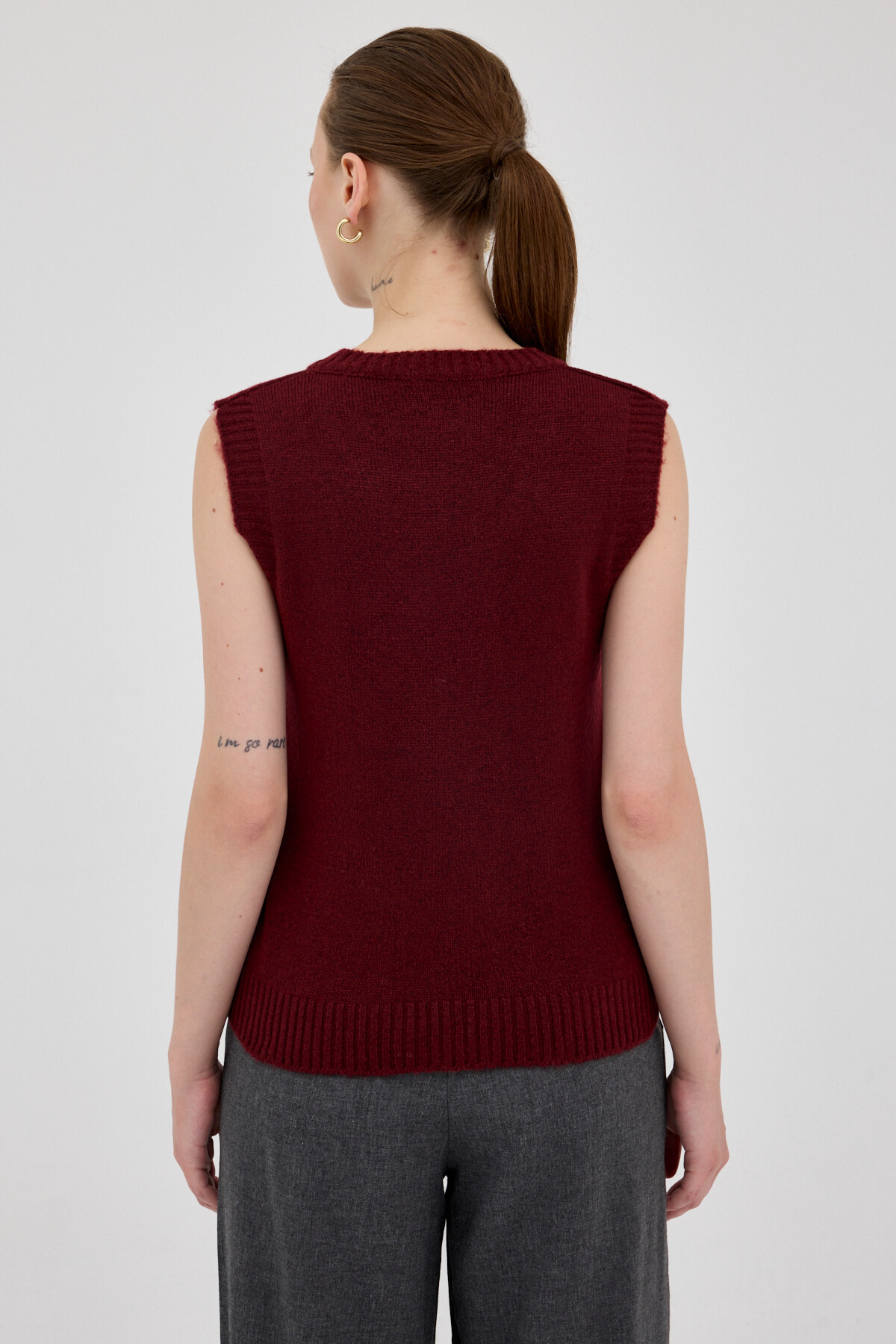 Bordo Oversize V Yaka Kadın Süveter 2292 - 5