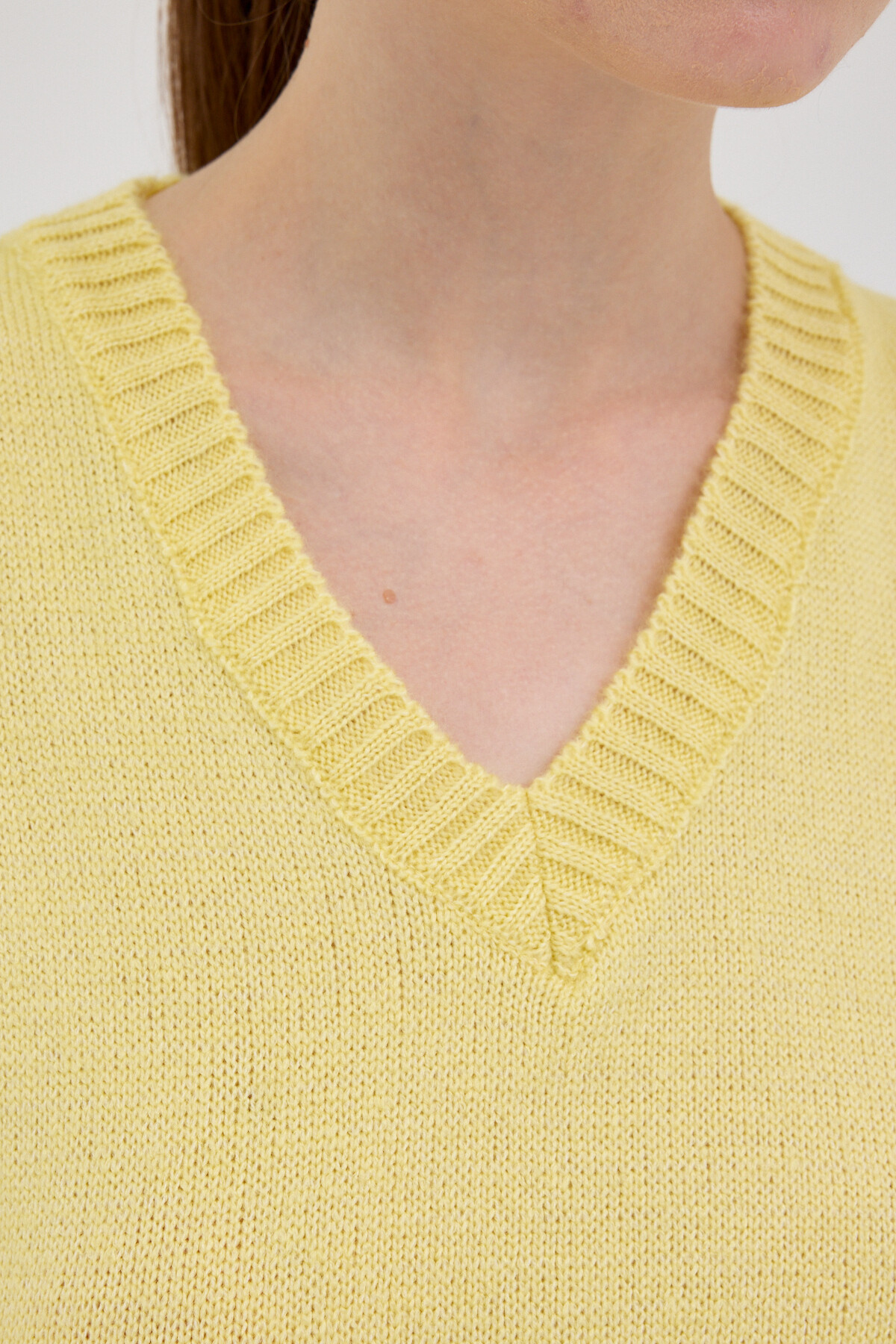 Sarı Oversize V Yaka Kadın Süveter 2292 - 4
