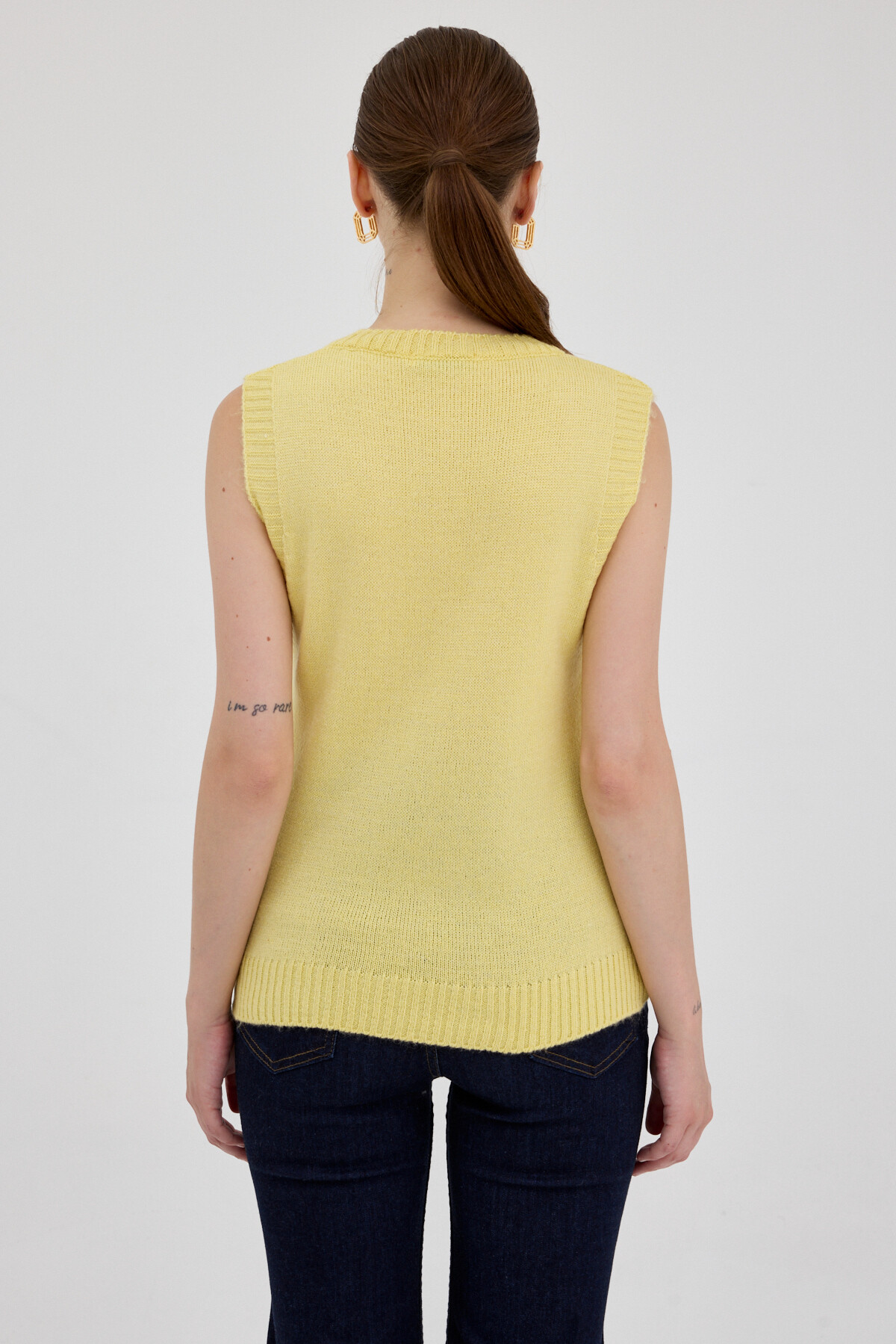 Sarı Oversize V Yaka Kadın Süveter 2292 - 5