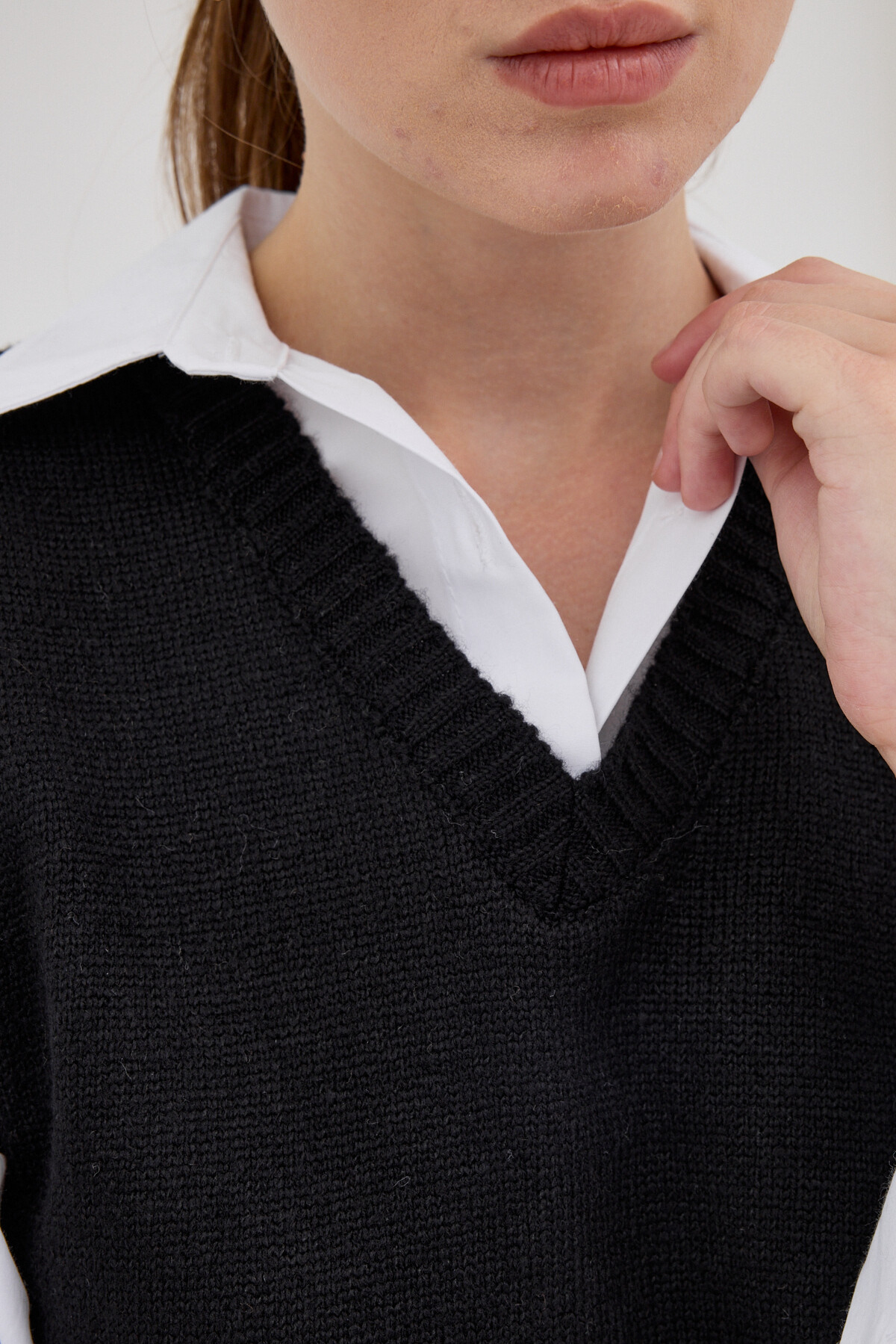 Siyah Oversize V Yaka Kadın Süveter 2292 - 4