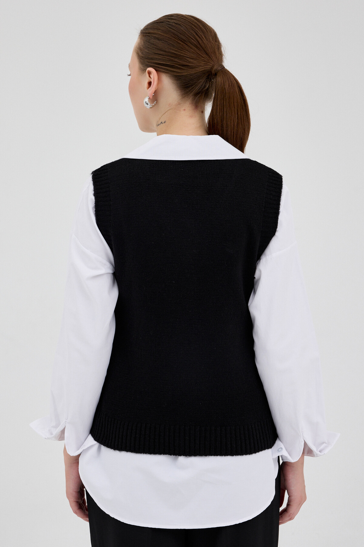 Siyah Oversize V Yaka Kadın Süveter 2292 - 5