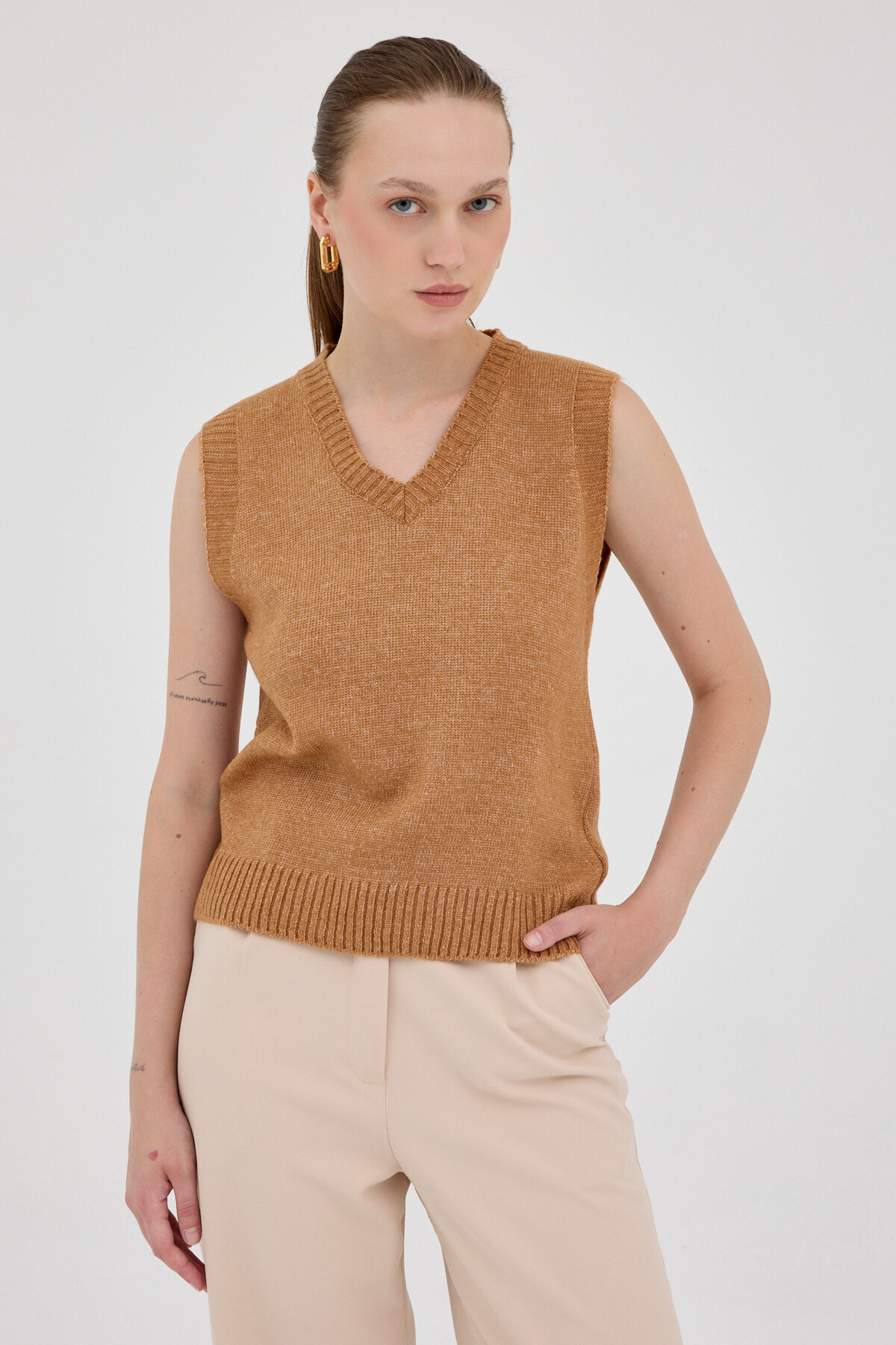 Taba Oversize V Yaka Kadın Süveter 2292 - 2