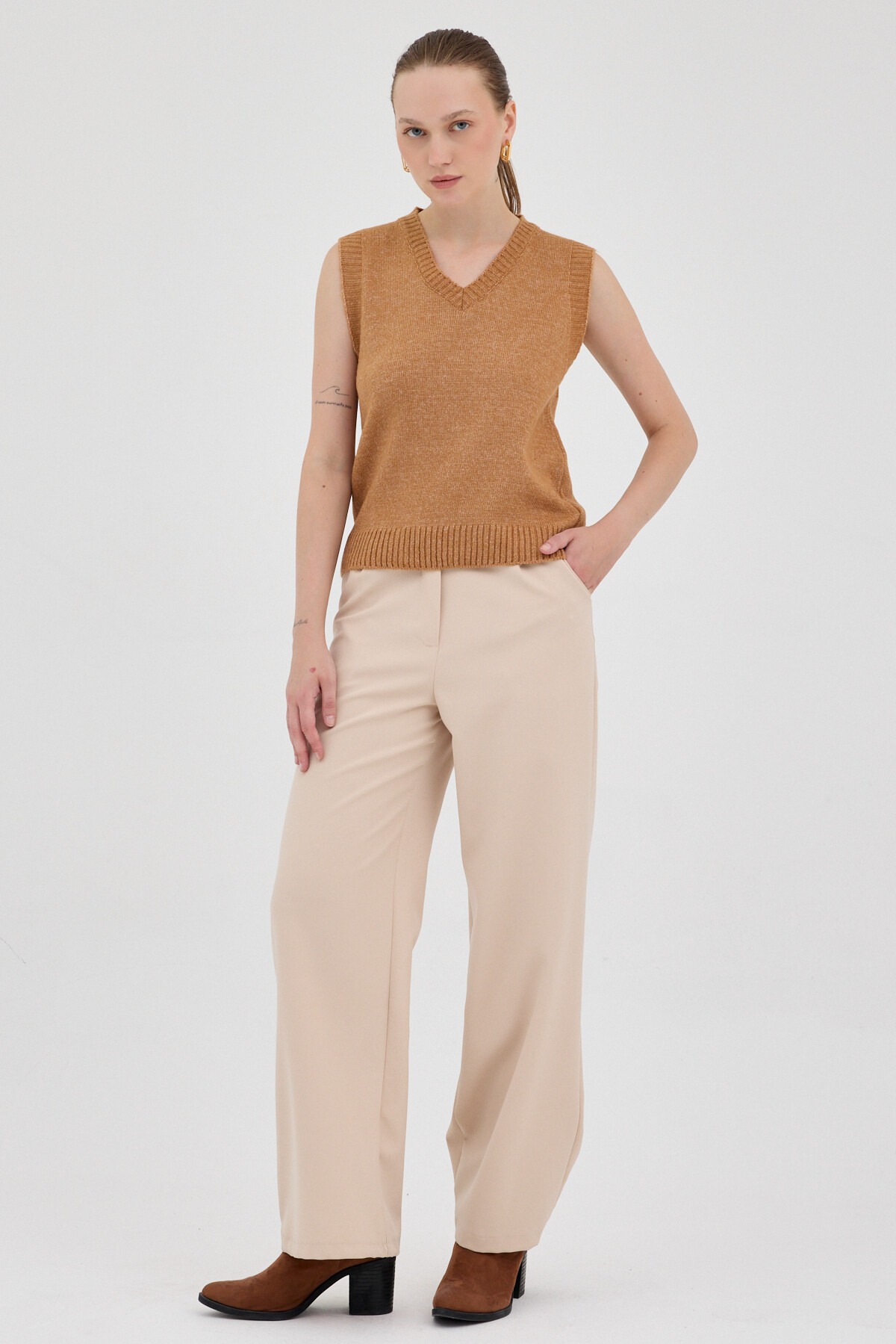 Taba Oversize V Yaka Kadın Süveter 2292 - 3