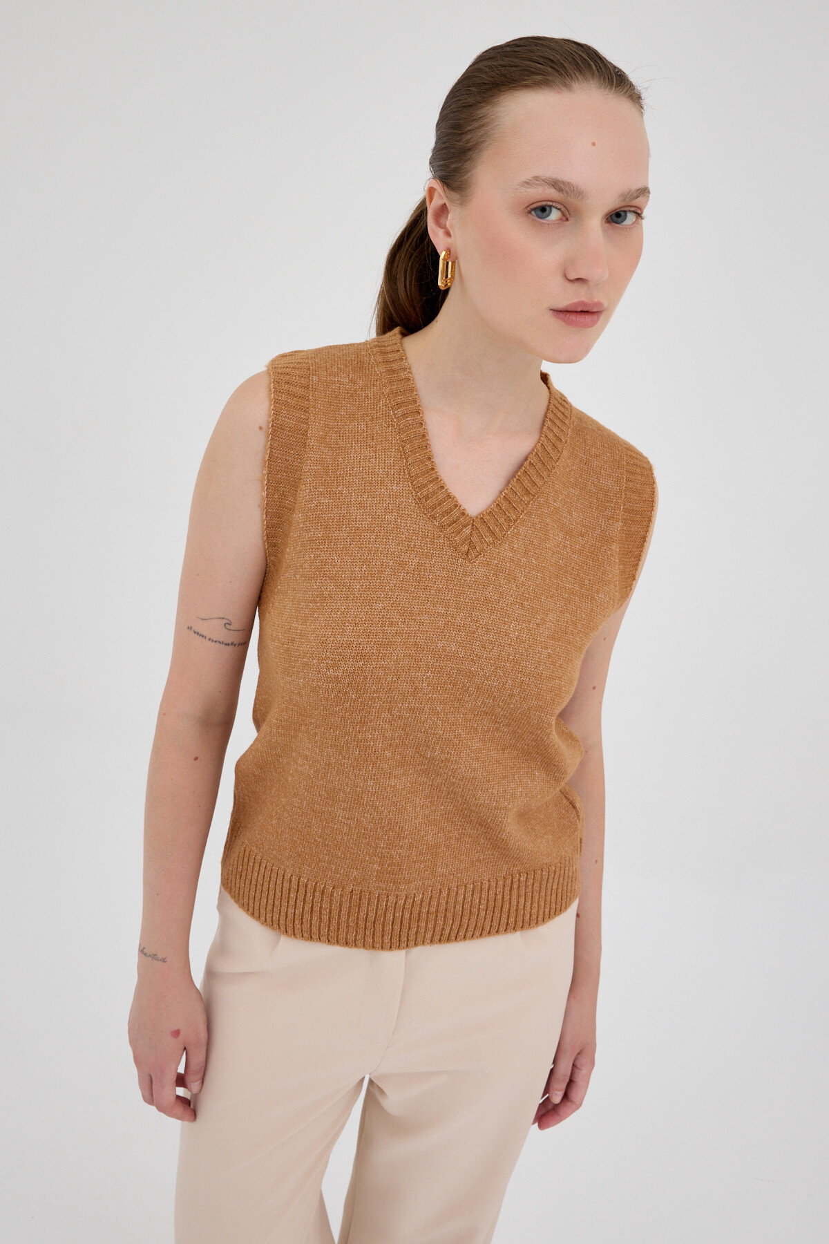 Taba Oversize V Yaka Kadın Süveter 2292 - 1