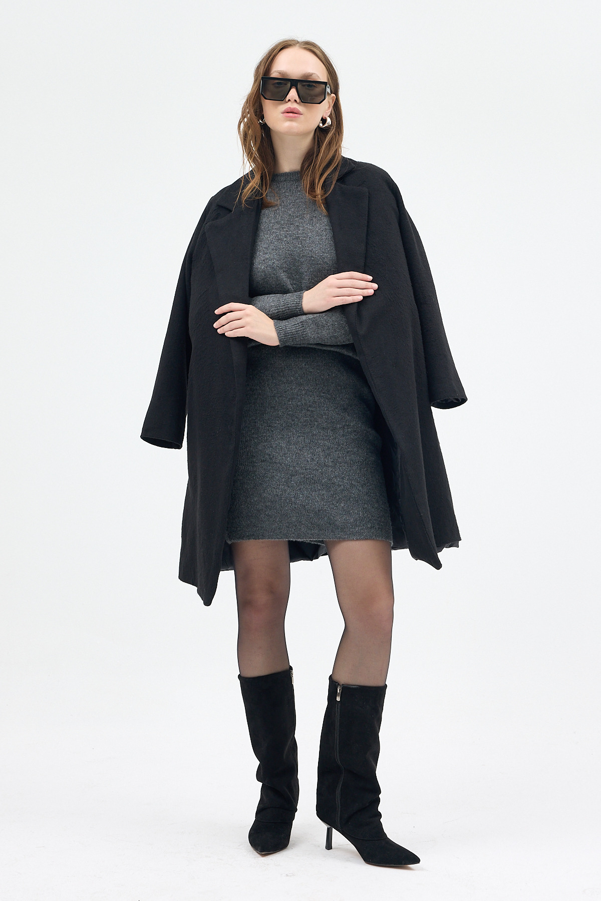 Antrasit Bisiklet Yaka Triko Kazak Etek Takımı 2294 - 6