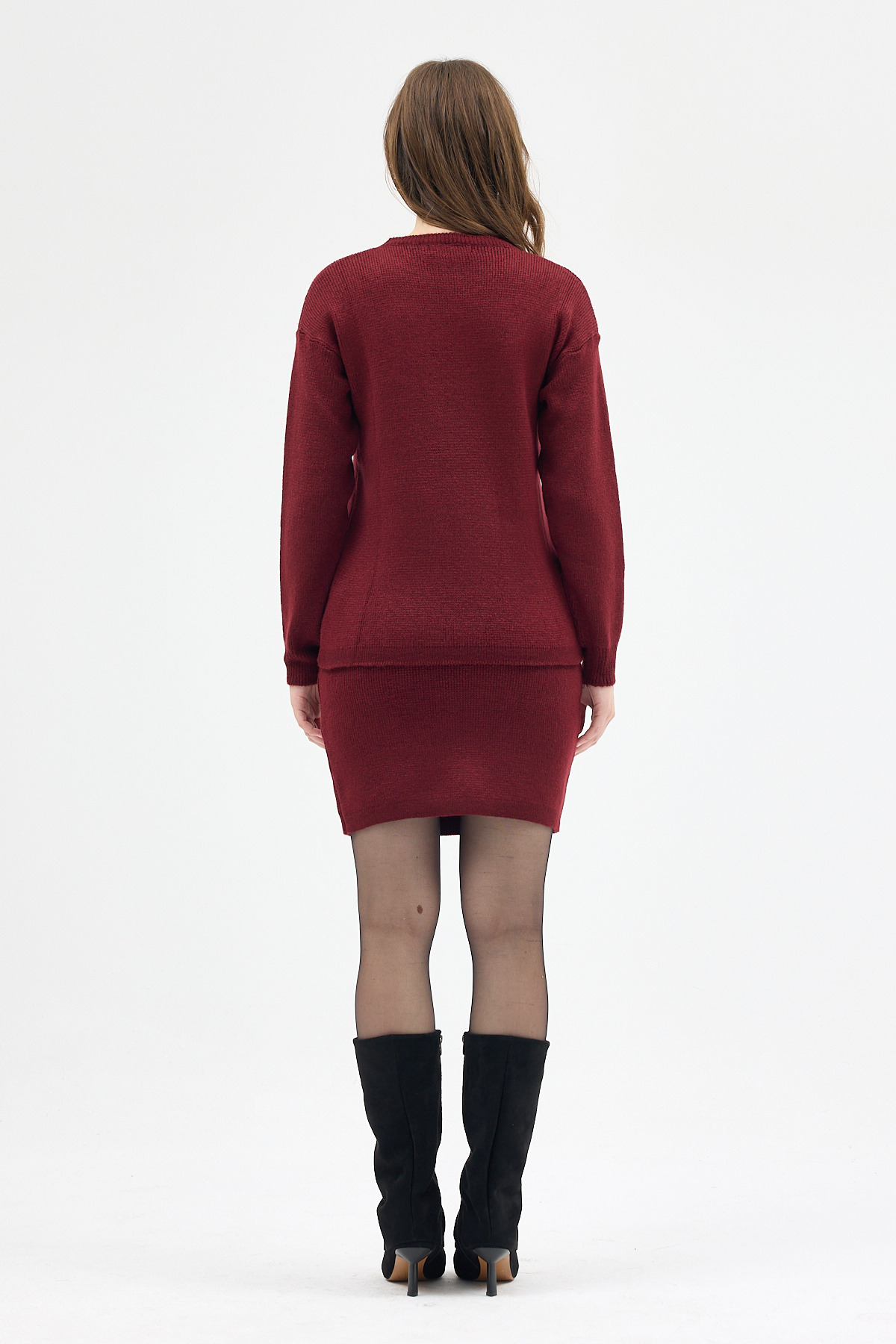 Bordo Bisiklet Yaka Triko Kazak Etek Takımı 2294 - 5