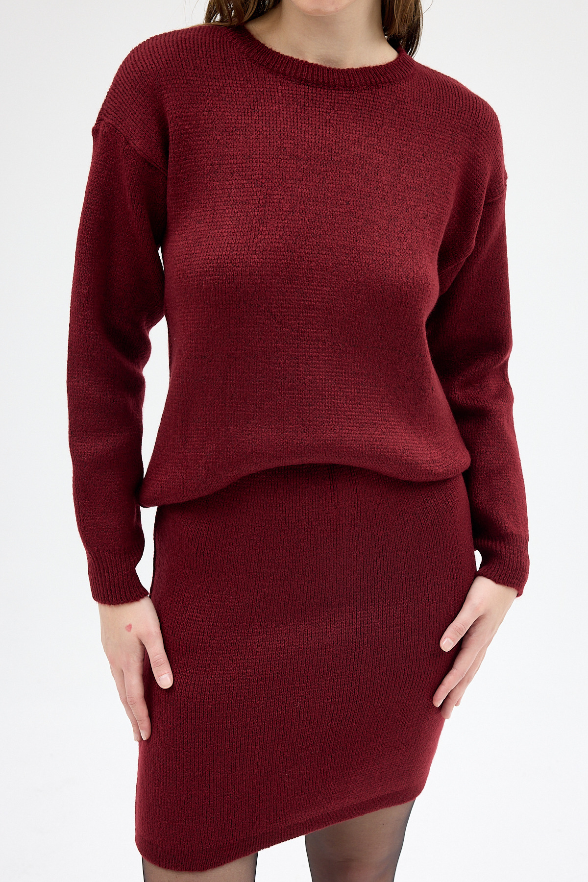 Bordo Bisiklet Yaka Triko Kazak Etek Takımı 2294 - 3