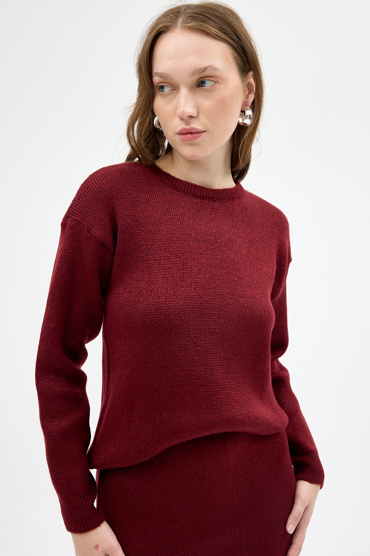 Bordo Bisiklet Yaka Triko Kazak Etek Takımı 2294 - 6