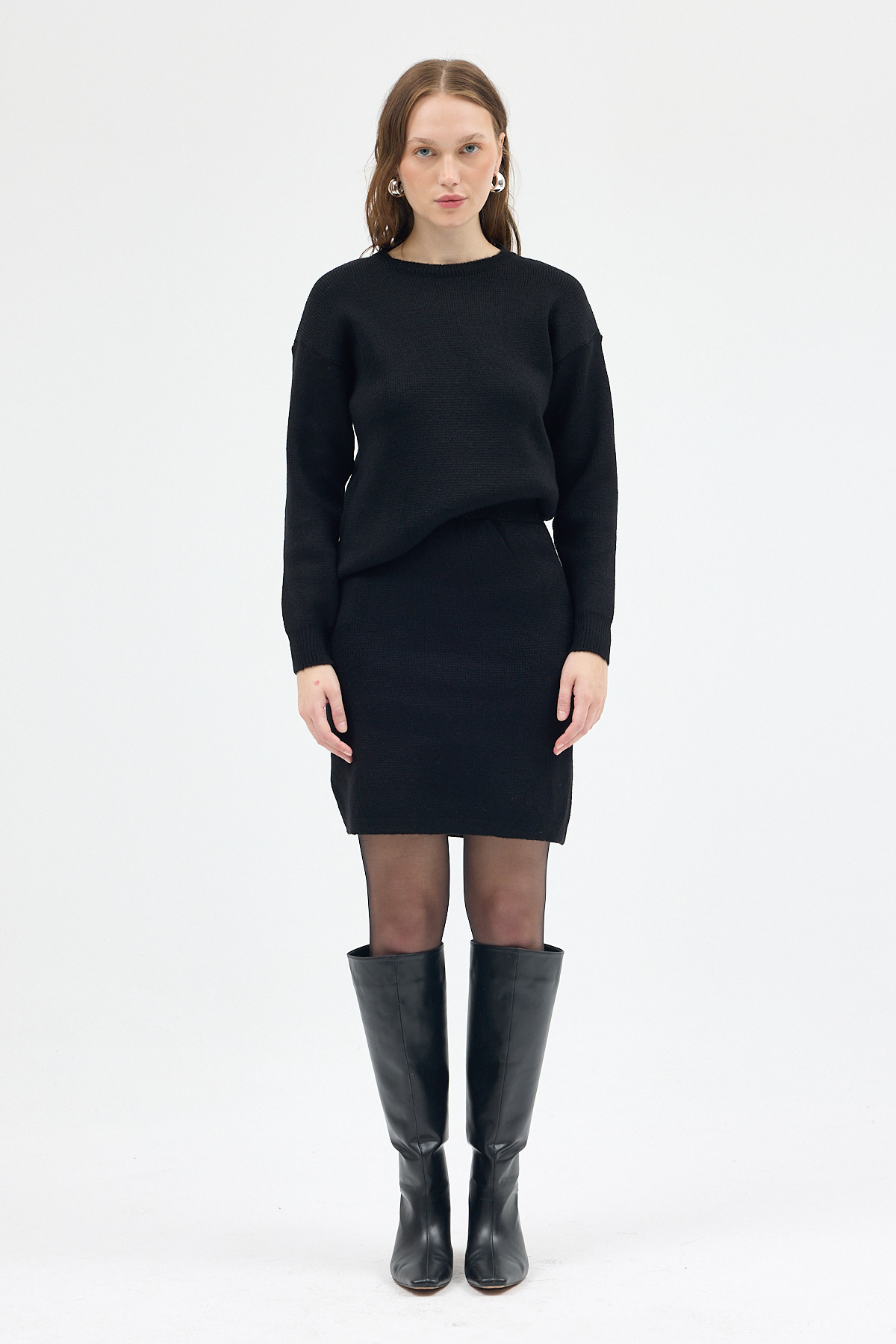 Siyah Bisiklet Yaka Triko Kazak Etek Takımı 2294 - 1