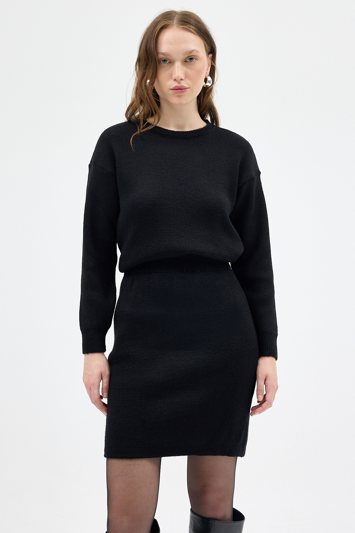 Siyah Bisiklet Yaka Triko Kazak Etek Takımı 2294 - 7