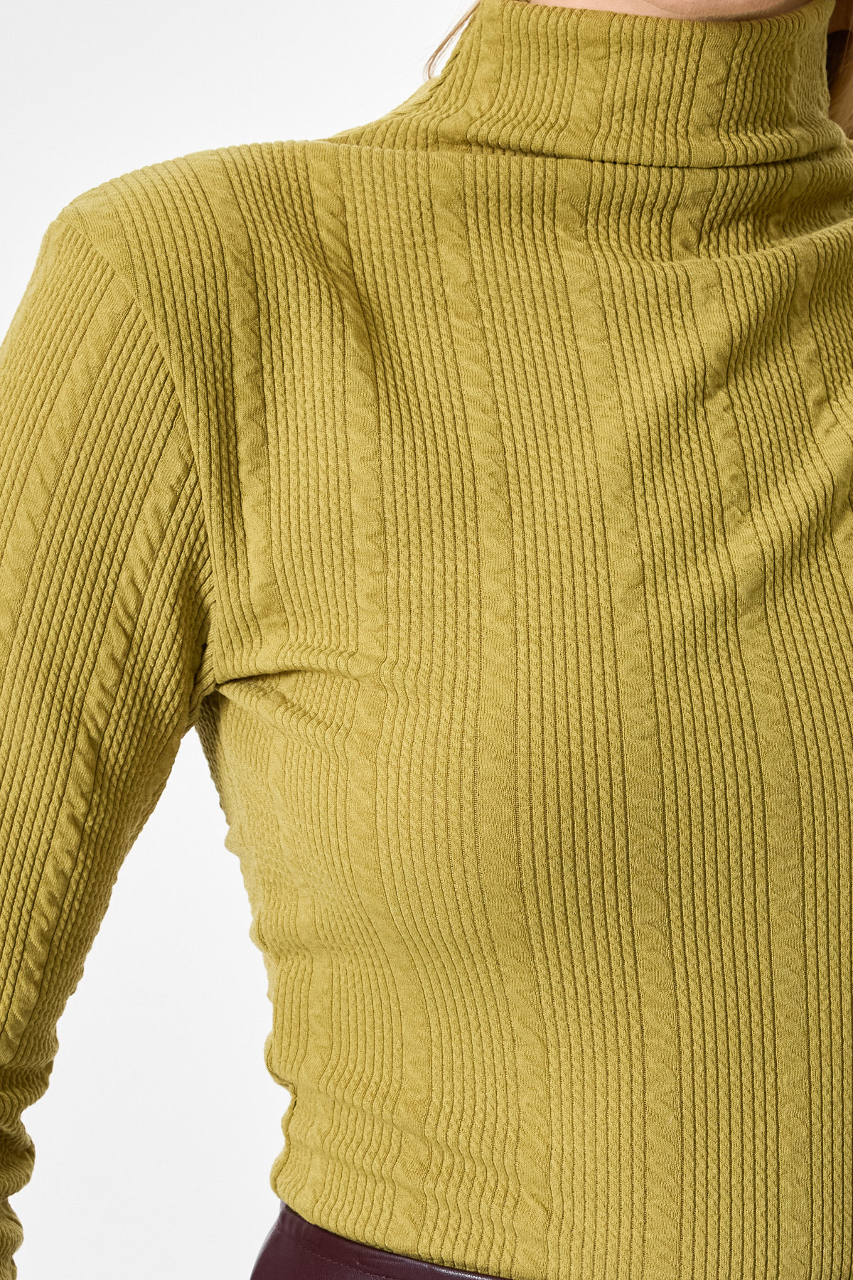 Yeşil Ajurlu Örgü Desenli Dik Yaka Kadın Bluz 2289 - RAYS