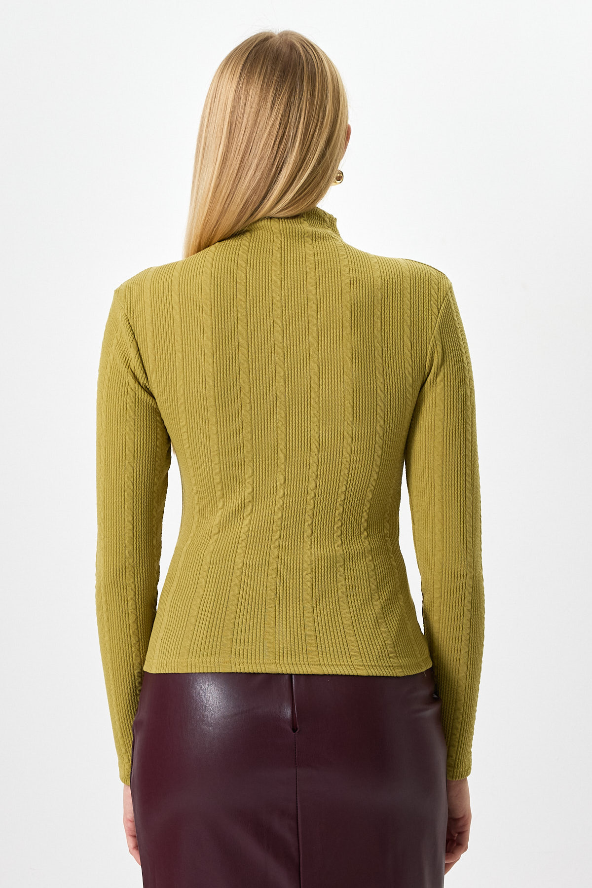 Yeşil Ajurlu Örgü Desenli Dik Yaka Kadın Bluz 2289 - 5