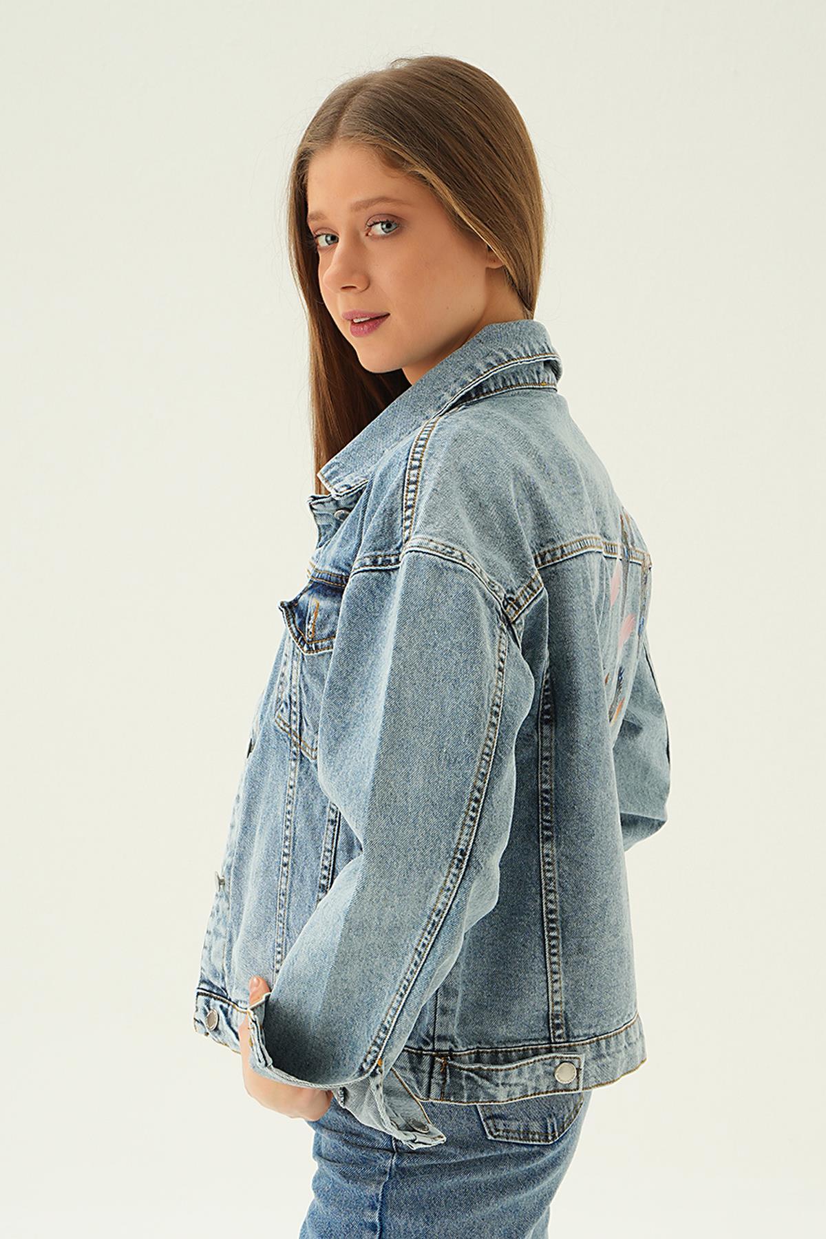 2301 Sırt Baskılı Jean Ceket Kar Yıkama - 3