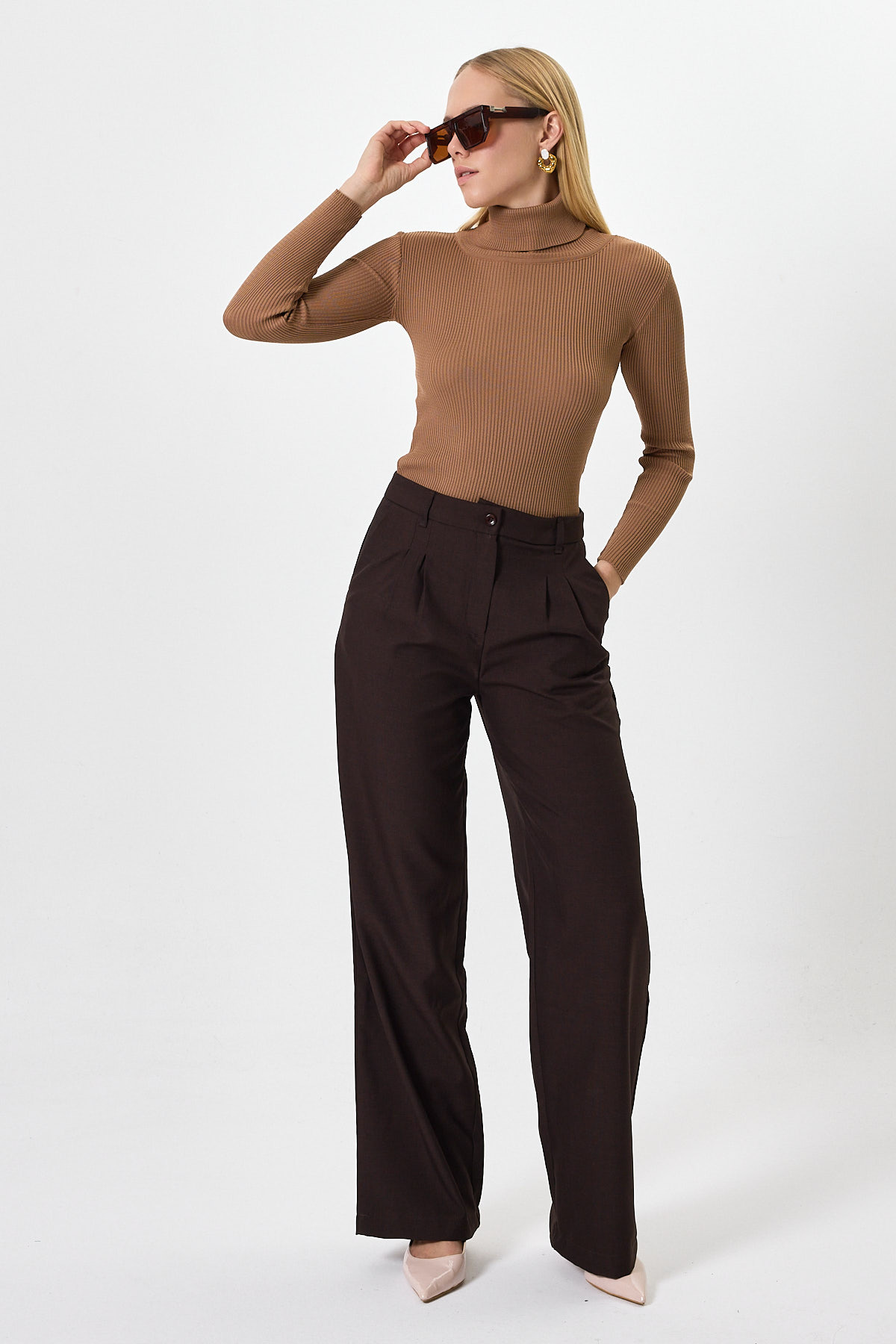 Camel Fitilli Balıkçı Yaka Uzun Kollu Bluz 2302 - 3