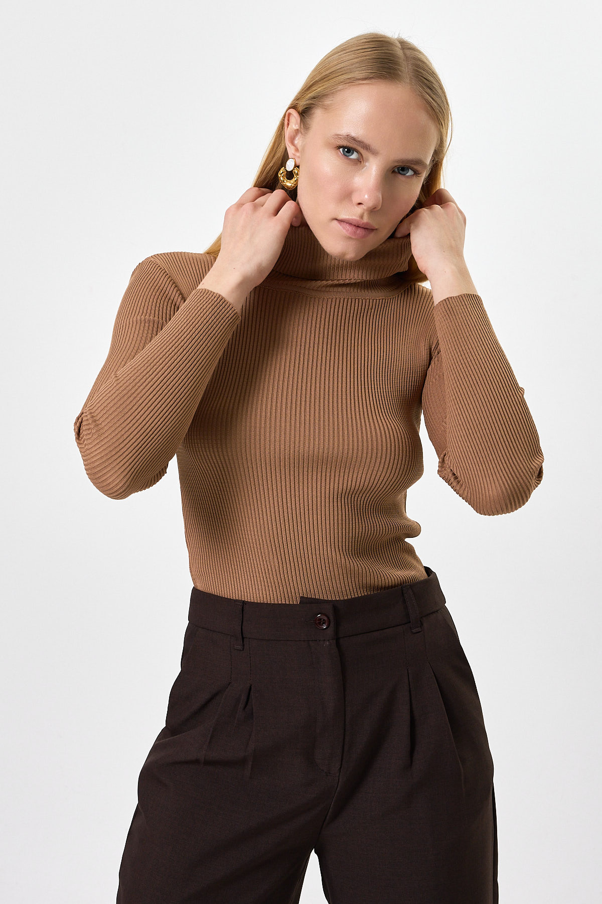 Camel Fitilli Balıkçı Yaka Uzun Kollu Bluz 2302 - 6