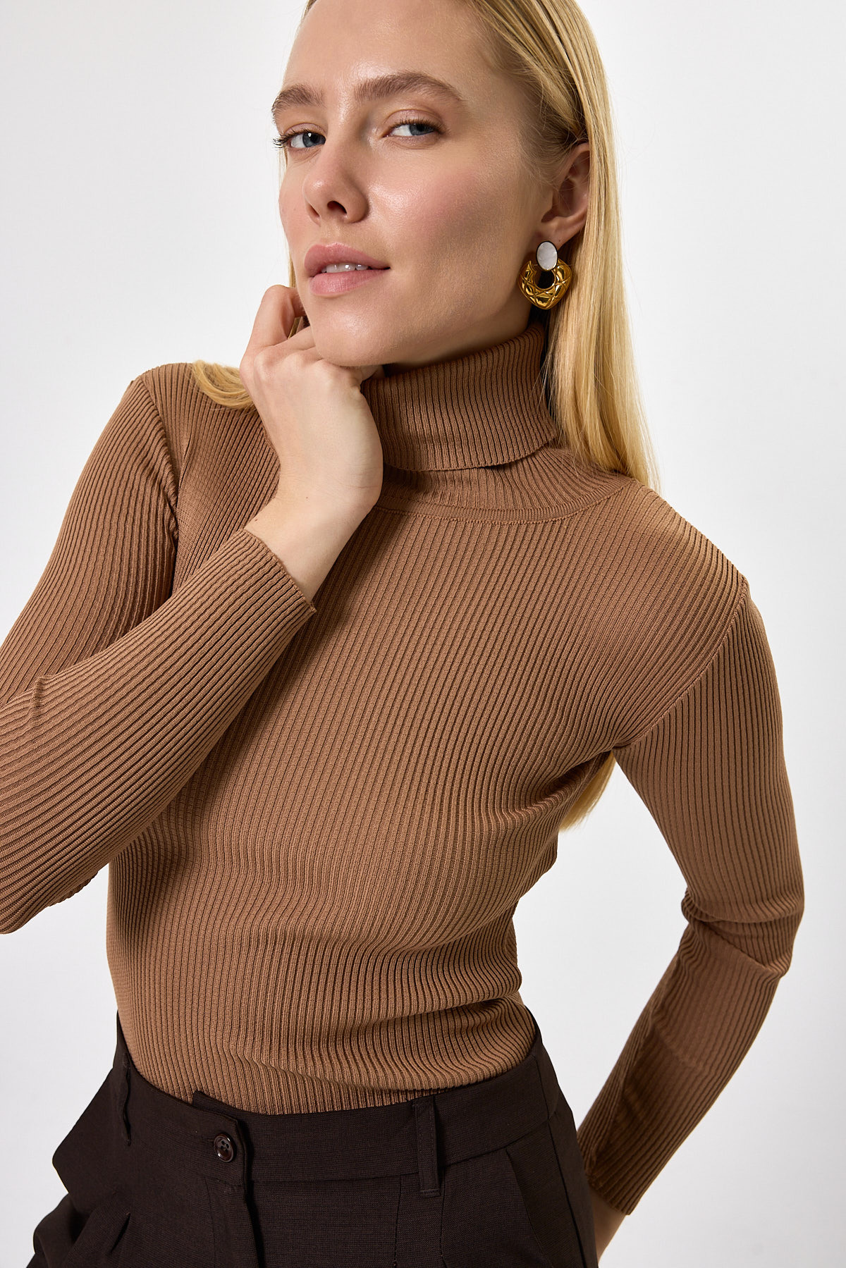 Camel Fitilli Balıkçı Yaka Uzun Kollu Bluz 2302 - 7