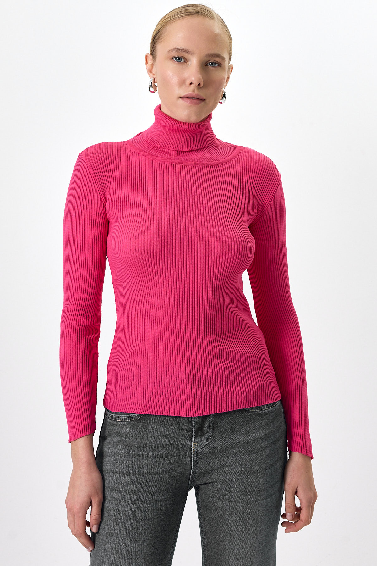 Fuşya Fitilli Balıkçı Yaka Uzun Kollu Bluz 2302 - RAYS