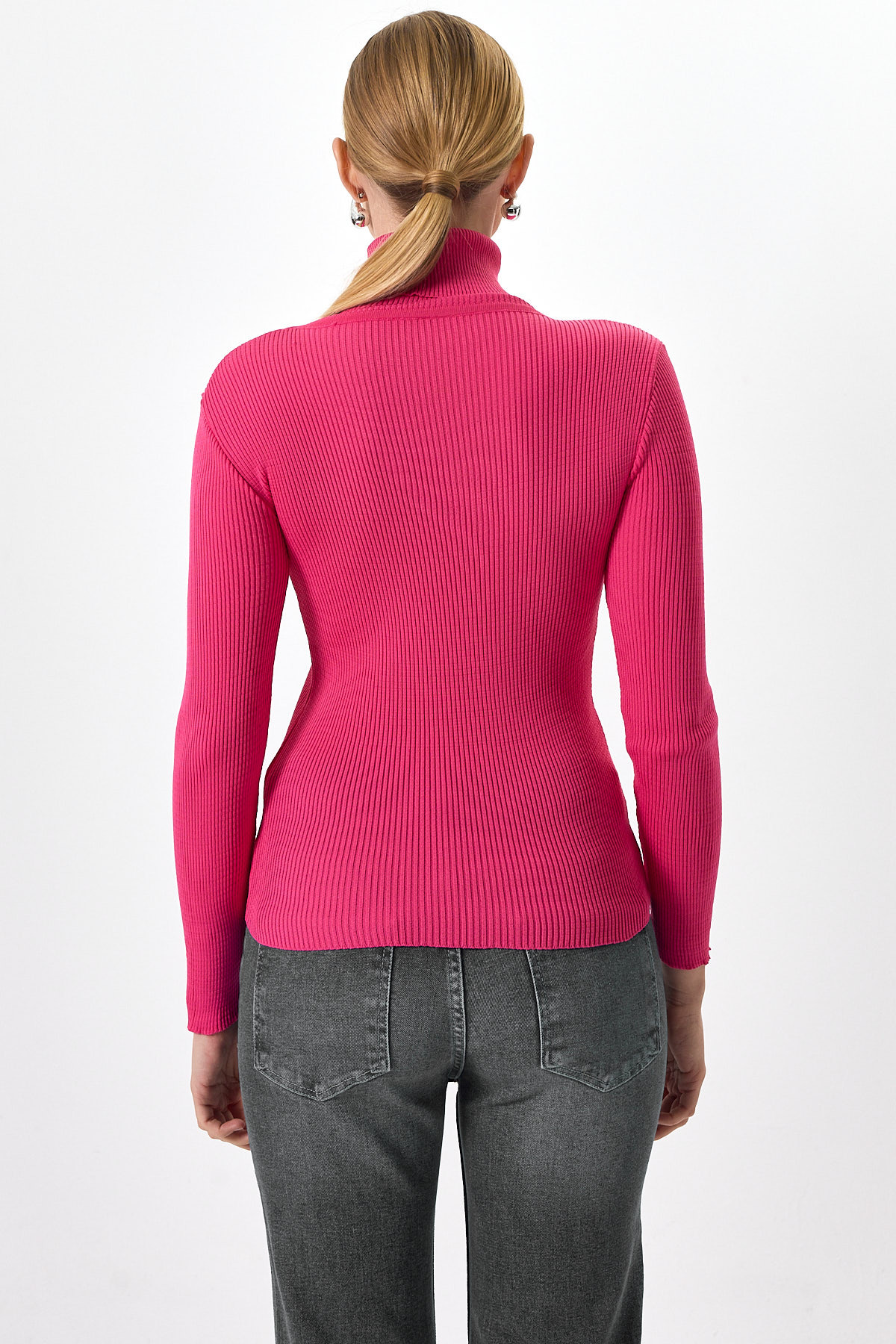 Fuşya Fitilli Balıkçı Yaka Uzun Kollu Bluz 2302 - 5