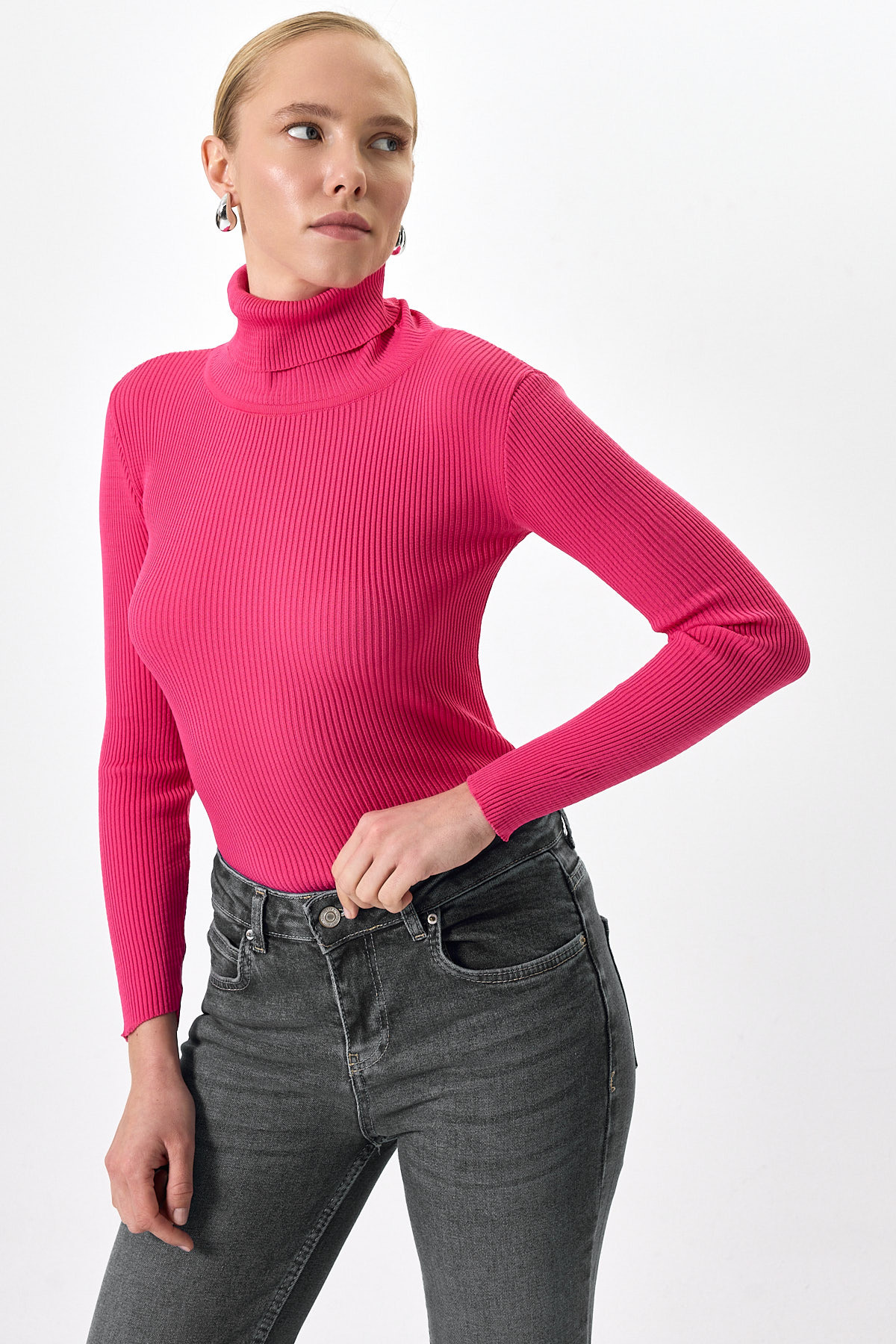 Fuşya Fitilli Balıkçı Yaka Uzun Kollu Bluz 2302 