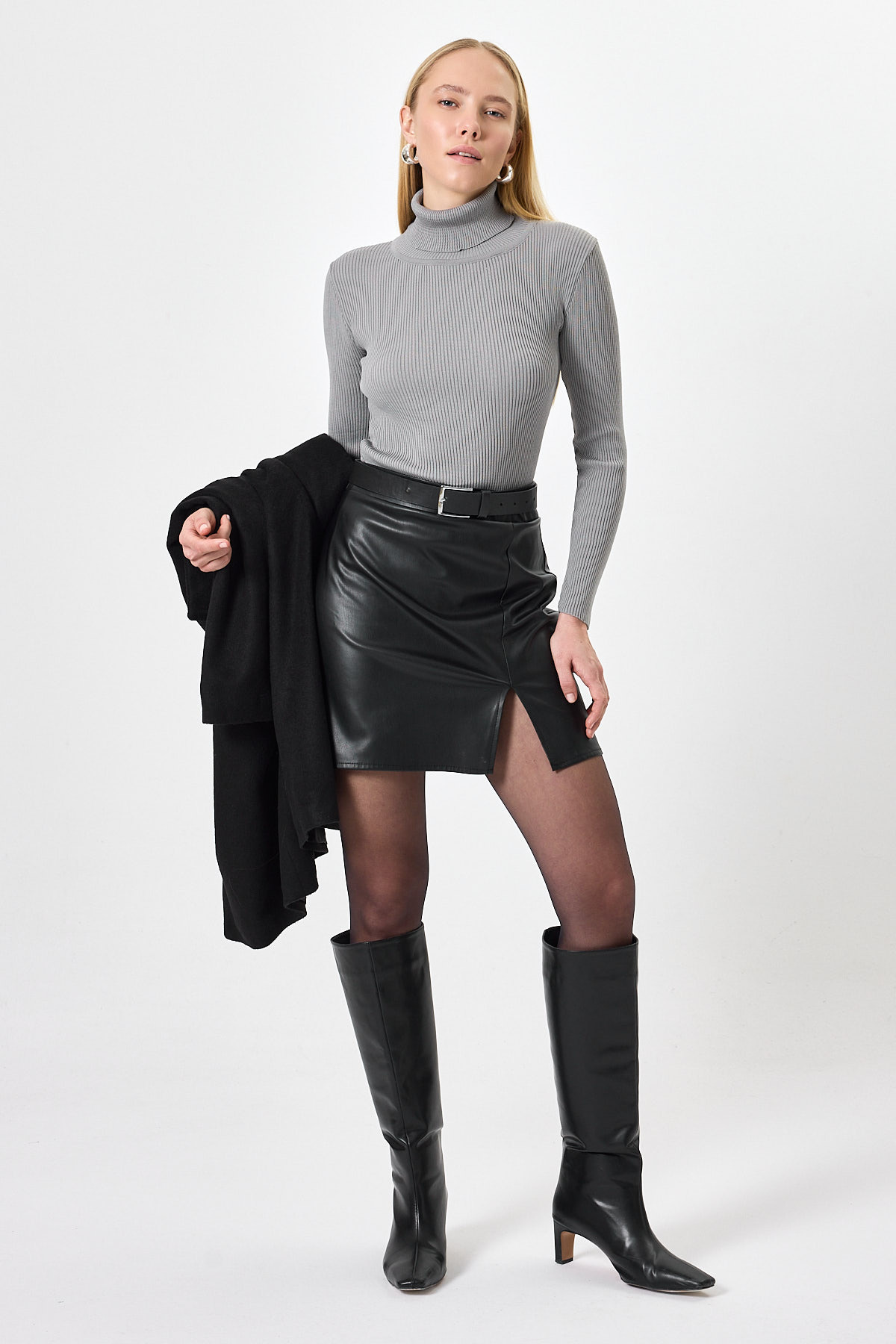 Gri Fitilli Balıkçı Yaka Uzun Kollu Bluz 2302 - 3