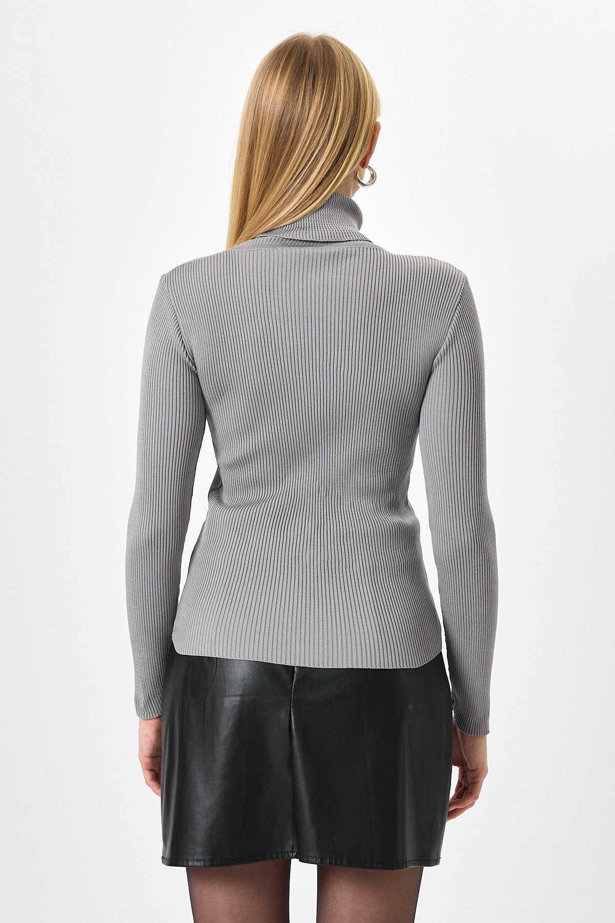 Gri Fitilli Balıkçı Yaka Uzun Kollu Bluz 2302 - 5