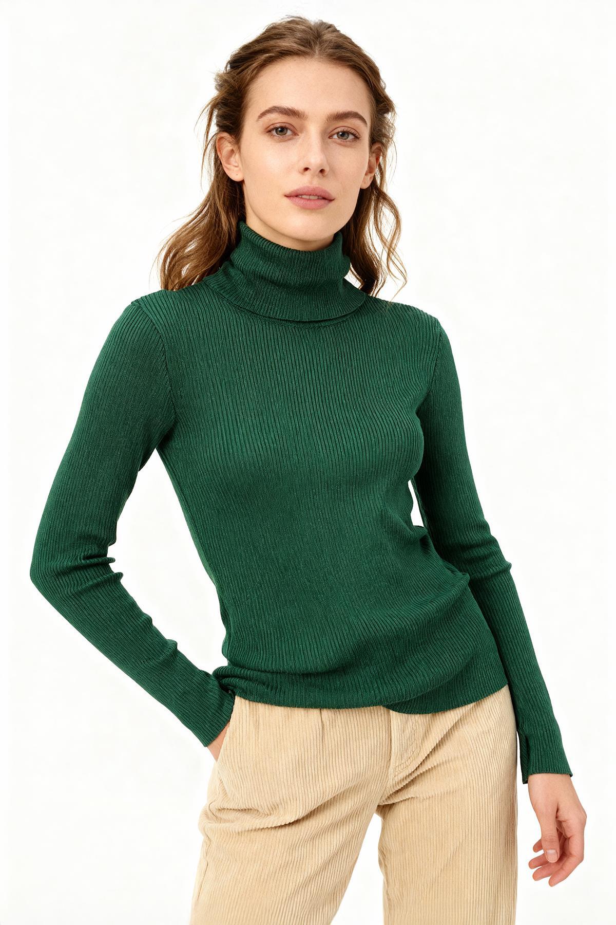 2302 Balıkçı Yaka Bluz Koyu Yeşil - RAYS