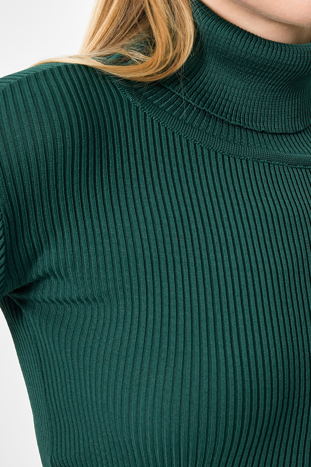 Koyu Yeşil Fitilli Balıkçı Yaka Uzun Kollu Bluz 2302 - 4