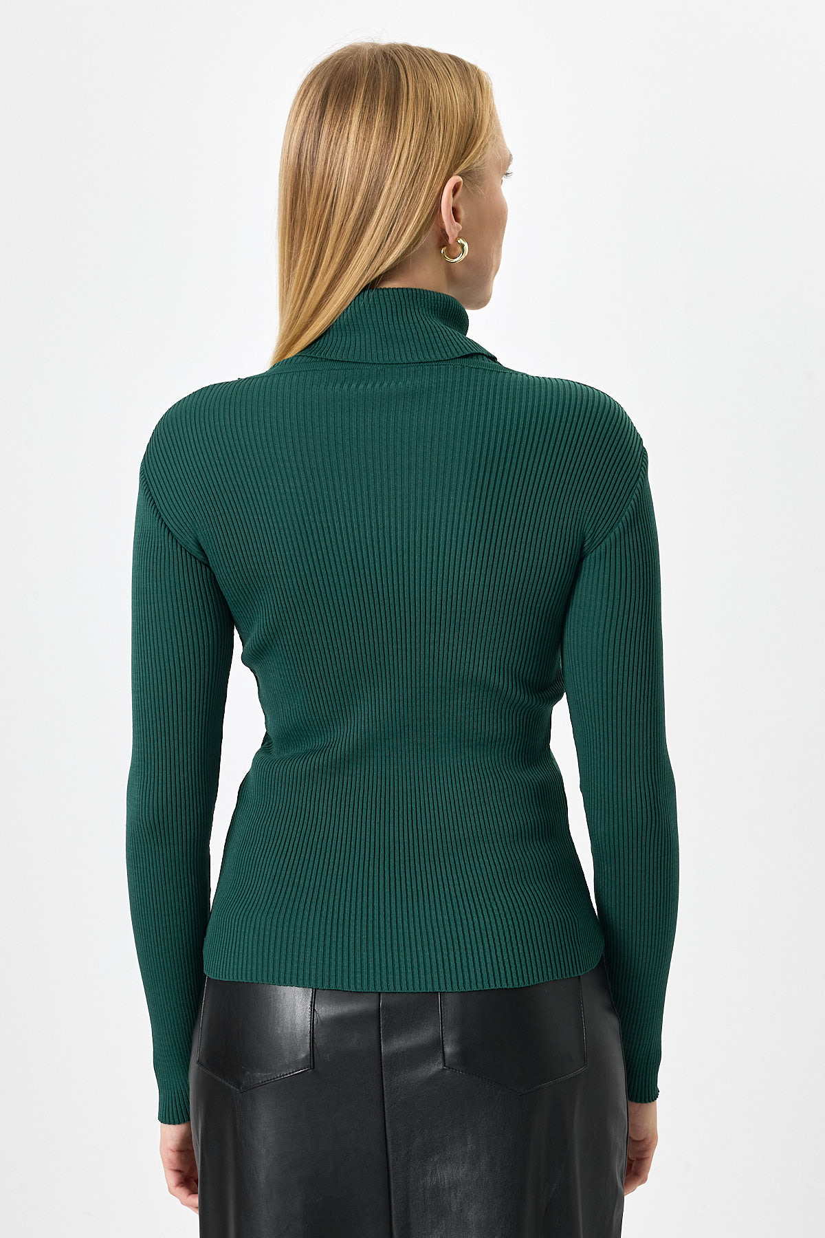 Koyu Yeşil Fitilli Balıkçı Yaka Uzun Kollu Bluz 2302 - 5