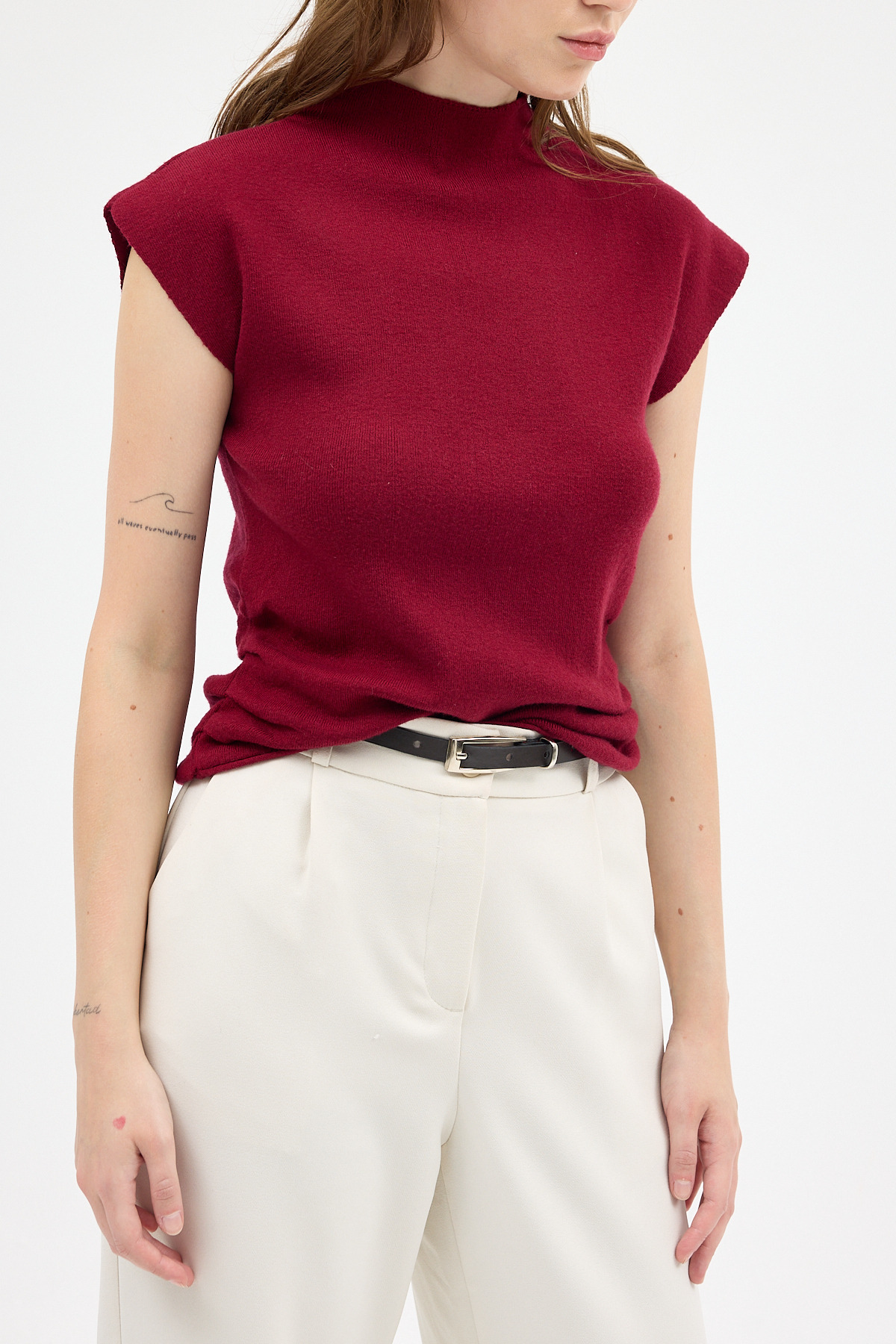 Bordo Yanları Büzgülü Triko Bluz 2306 - 3