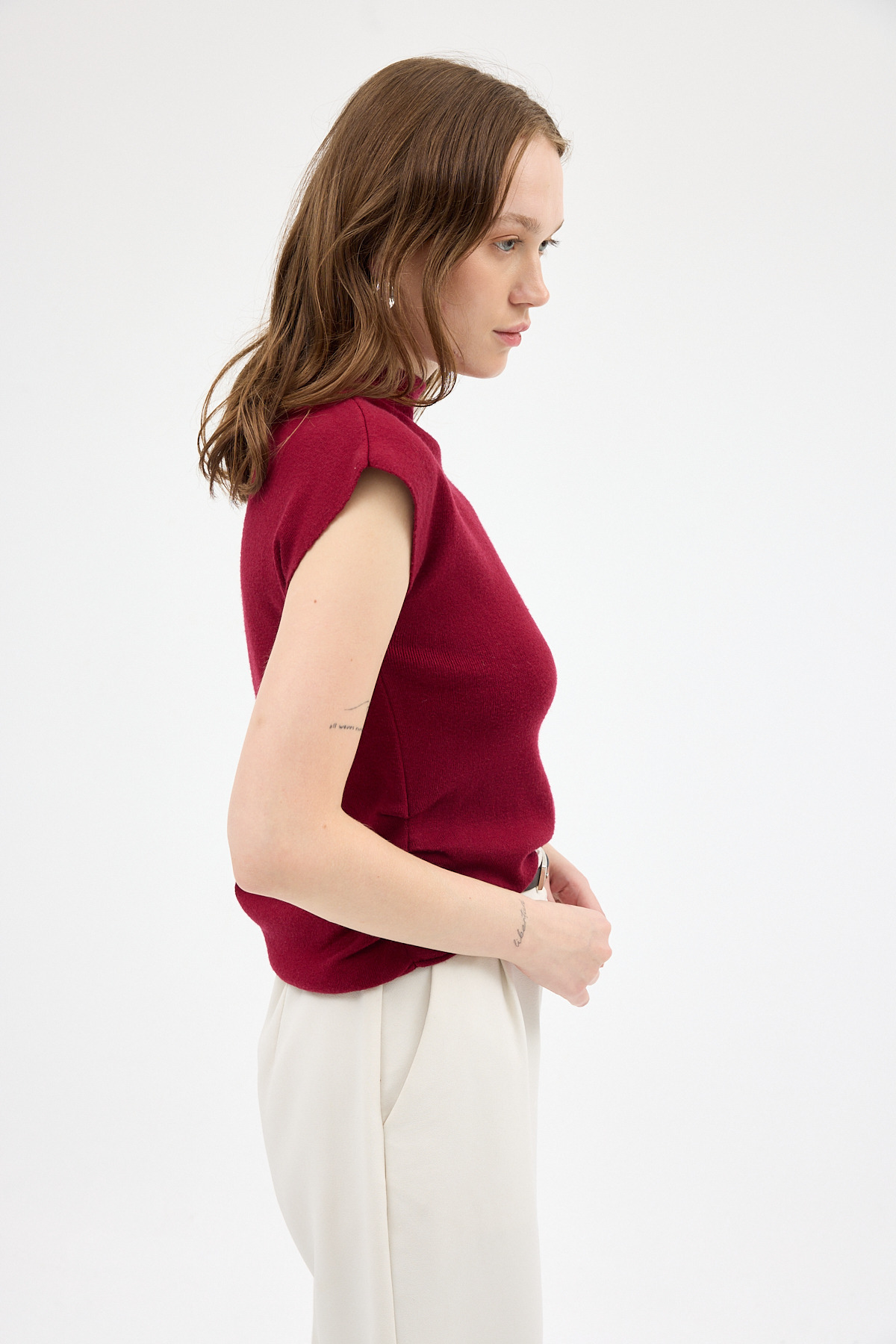 Bordo Yanları Büzgülü Triko Bluz 2306 - 5