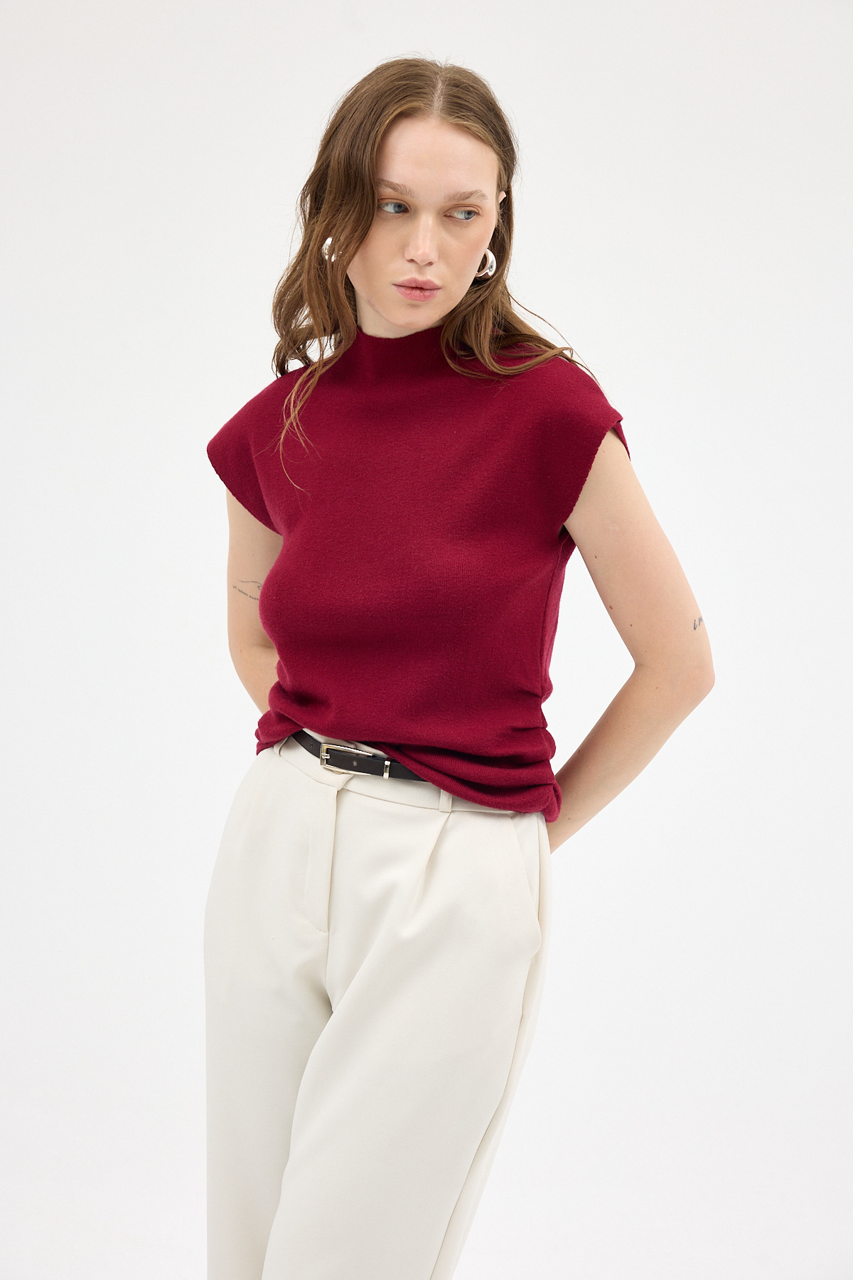 Bordo Yanları Büzgülü Triko Bluz 2306 - 6