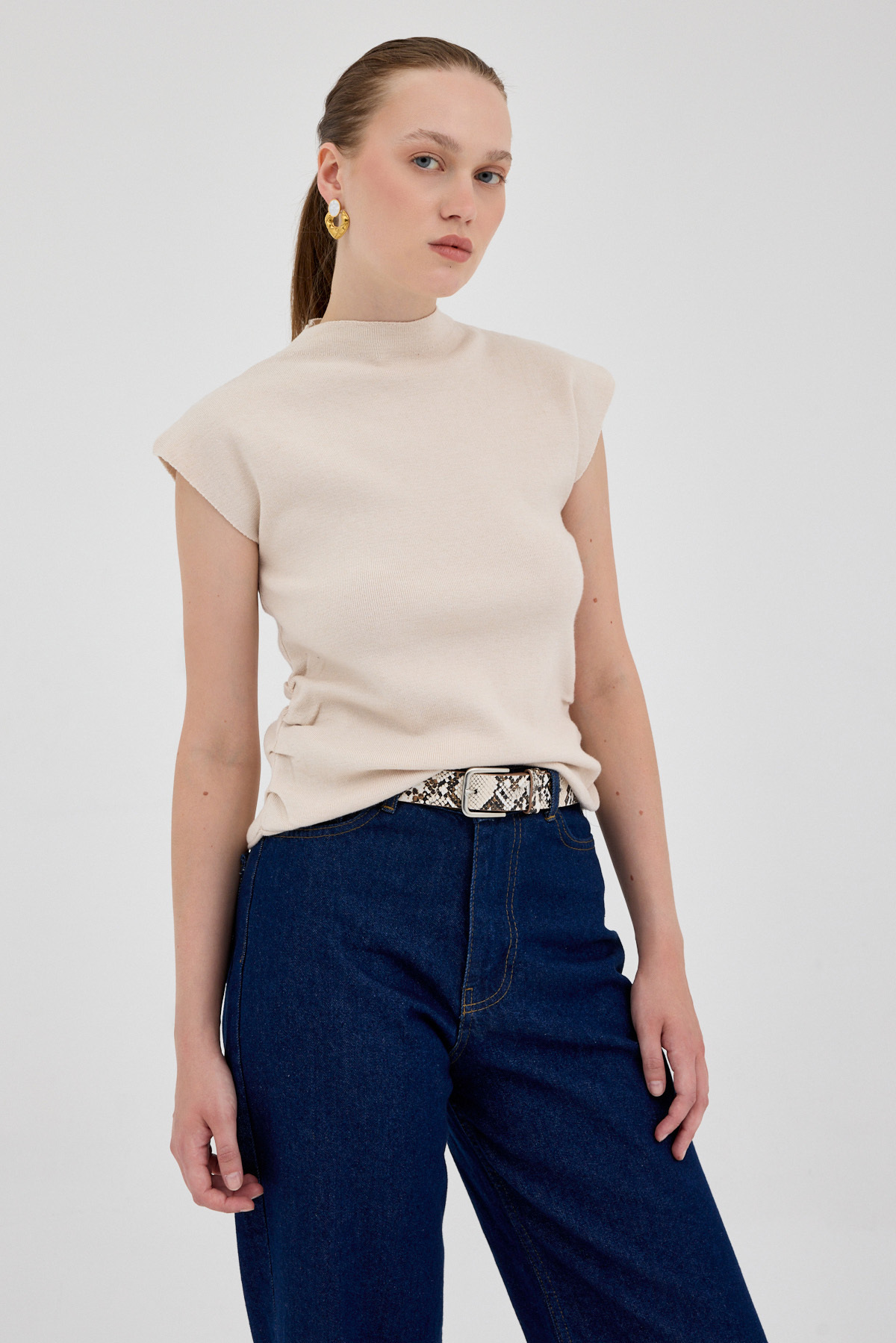 Taş Yanları Büzgülü Triko Bluz 2306 - 1