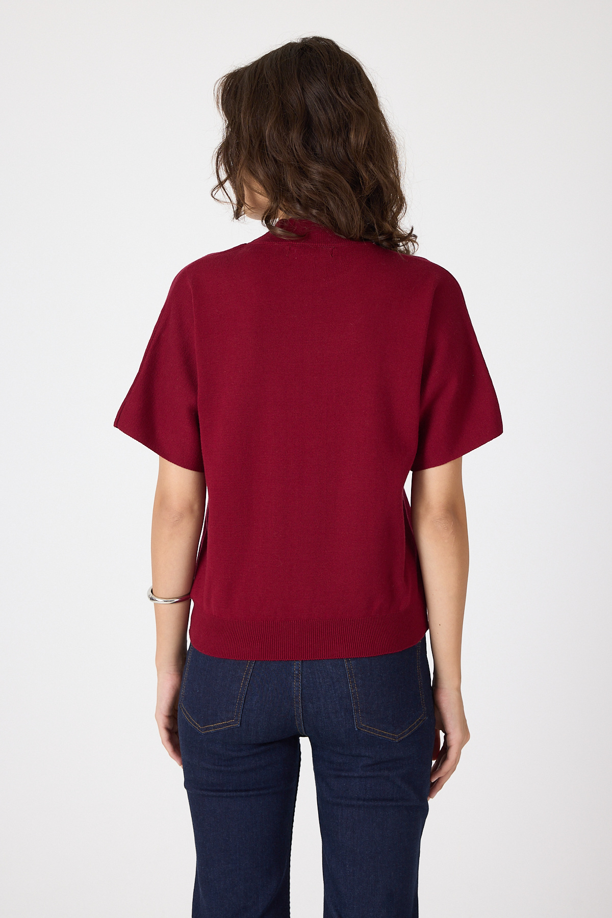 Bordo Yarım Balıkçı Yaka Kısa Kollu Kadın Triko Bluz 2308 - 5