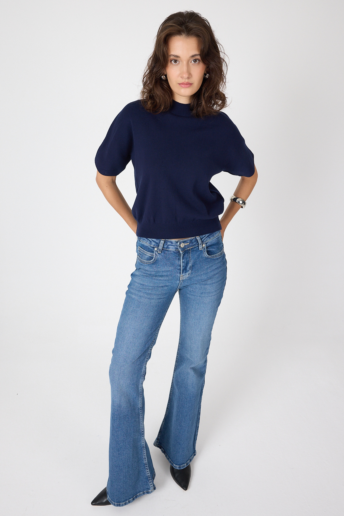 Laci Yarım Balıkçı Yaka Kısa Kollu Kadın Triko Bluz 2308 - 7