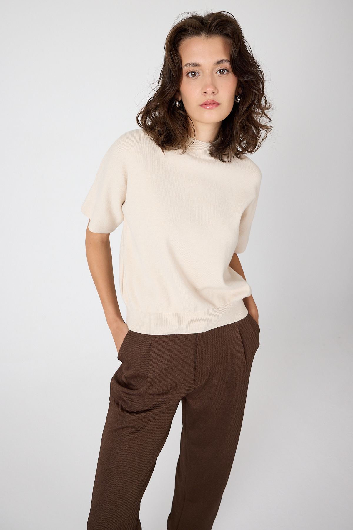 Taş Yarım Balıkçı Yaka Kısa Kollu Kadın Triko Bluz 2308 