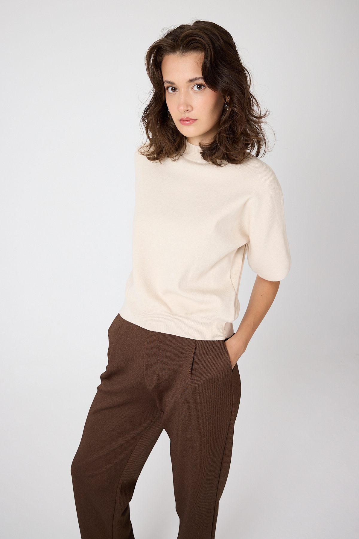 Taş Yarım Balıkçı Yaka Kısa Kollu Kadın Triko Bluz 2308 - 4